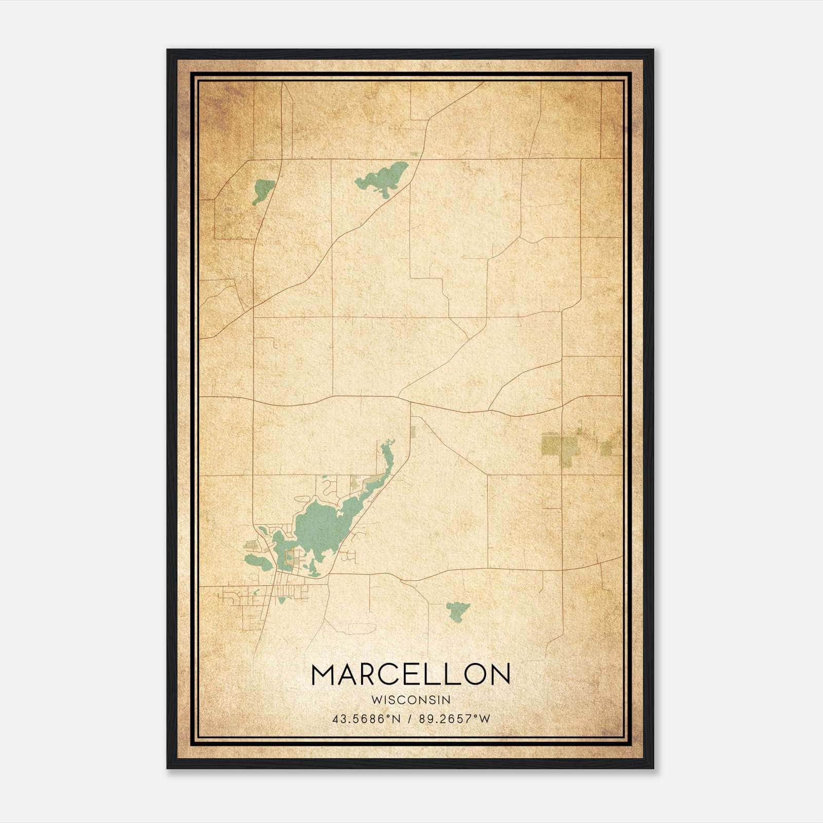 Vintage Marcellon Wisconsin Map Poster, Marcellon WI City Road Wall Art Print Vintage Marcellon Wisconsin Map Poster, Marcellon WI City Road Wall Art Print