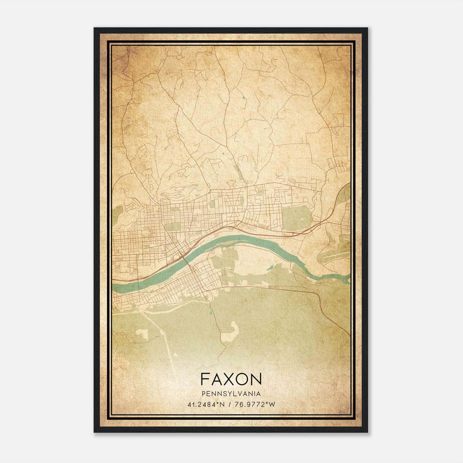 Vintage Faxon Pennsylvania Map Poster, Faxon PA City Road Wall Art Print Vintage Faxon Pennsylvania Map Poster, Faxon PA City Road Wall Art Print