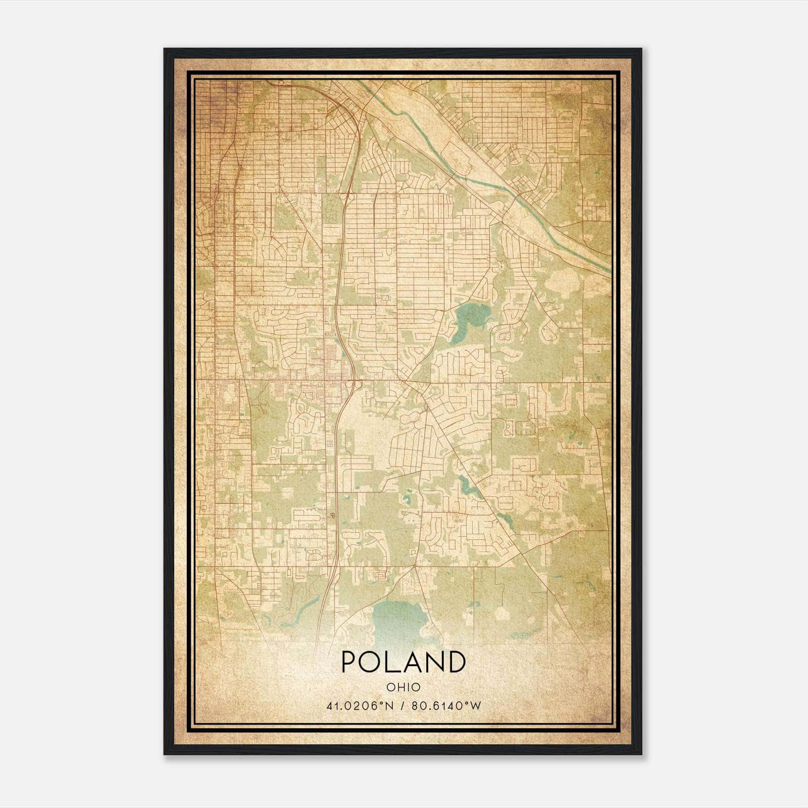 Vintage Poland Ohio Map Poster, Poland OH City Road Wall Art Print Vintage Poland Ohio Map Poster, Poland OH City Road Wall Art Print