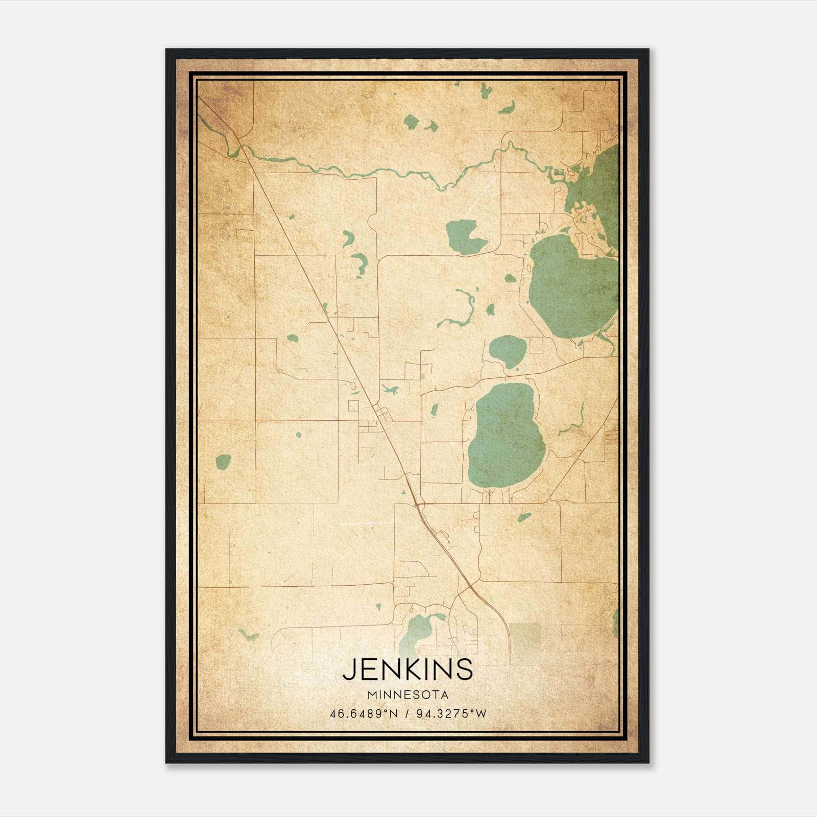 Vintage Jenkins Minnesota Map Poster, Jenkins MN City Road Wall Art Print Vintage Jenkins Minnesota Map Poster, Jenkins MN City Road Wall Art Print