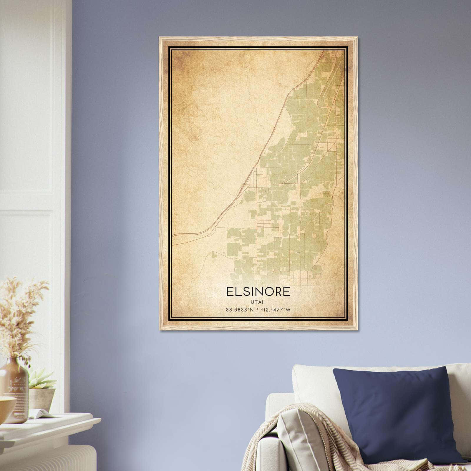 Vintage Elsinore Utah Map Poster, Elsinore UT City Road Wall Art Print
