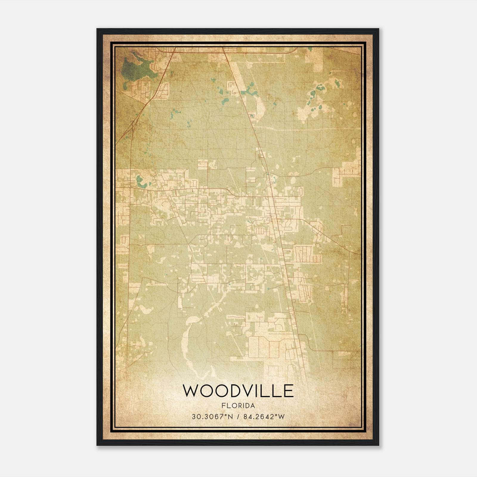 Vintage Woodville Florida Map Poster, Woodville FL City Road Wall Art Print Vintage Woodville Florida Map Poster, Woodville FL City Road Wall Art Print