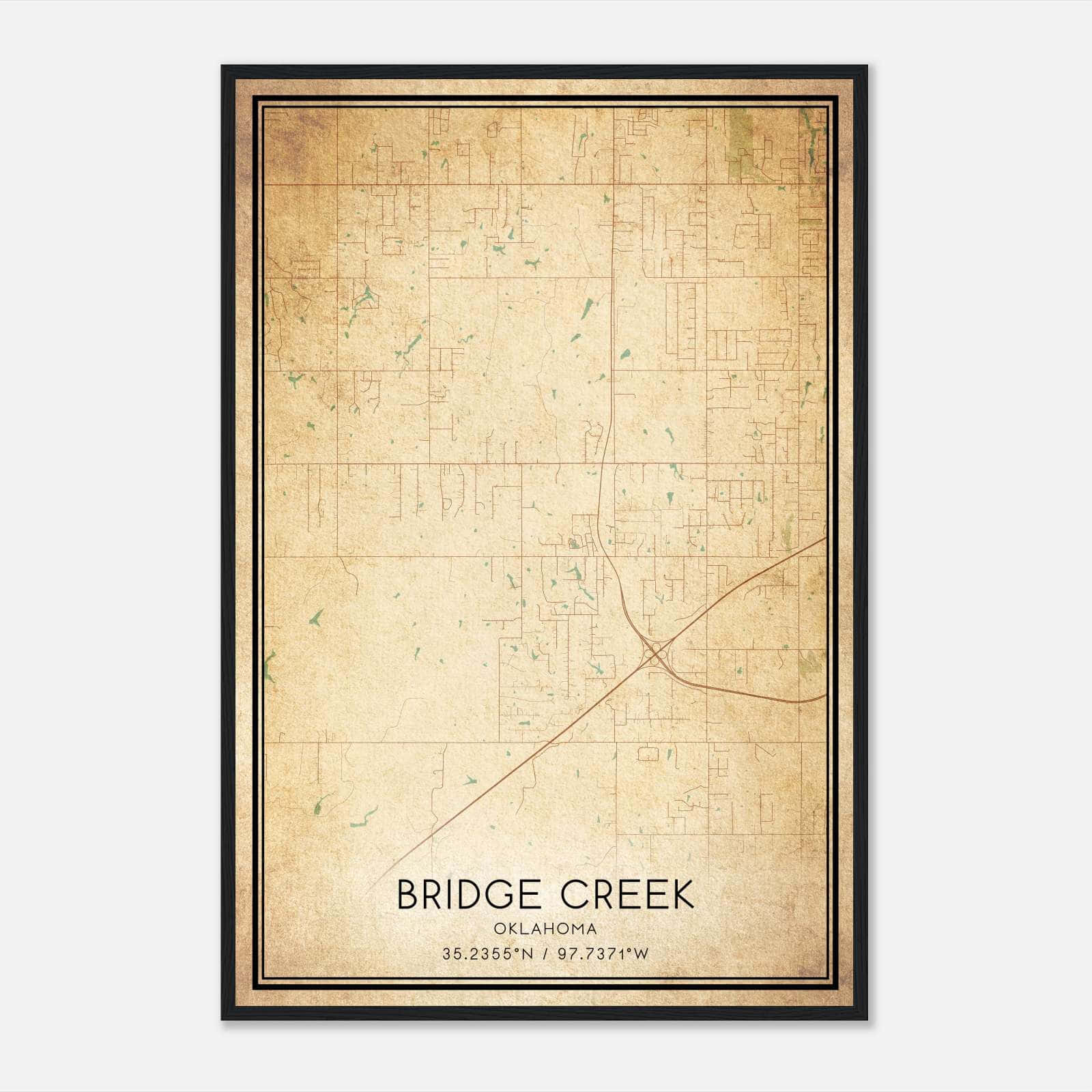 Vintage Bridge Creek Oklahoma Map Poster, Bridge Creek OK City Road Wall Art Print Vintage Bridge Creek Oklahoma Map Poster, Bridge Creek OK City Road Wall Art Print