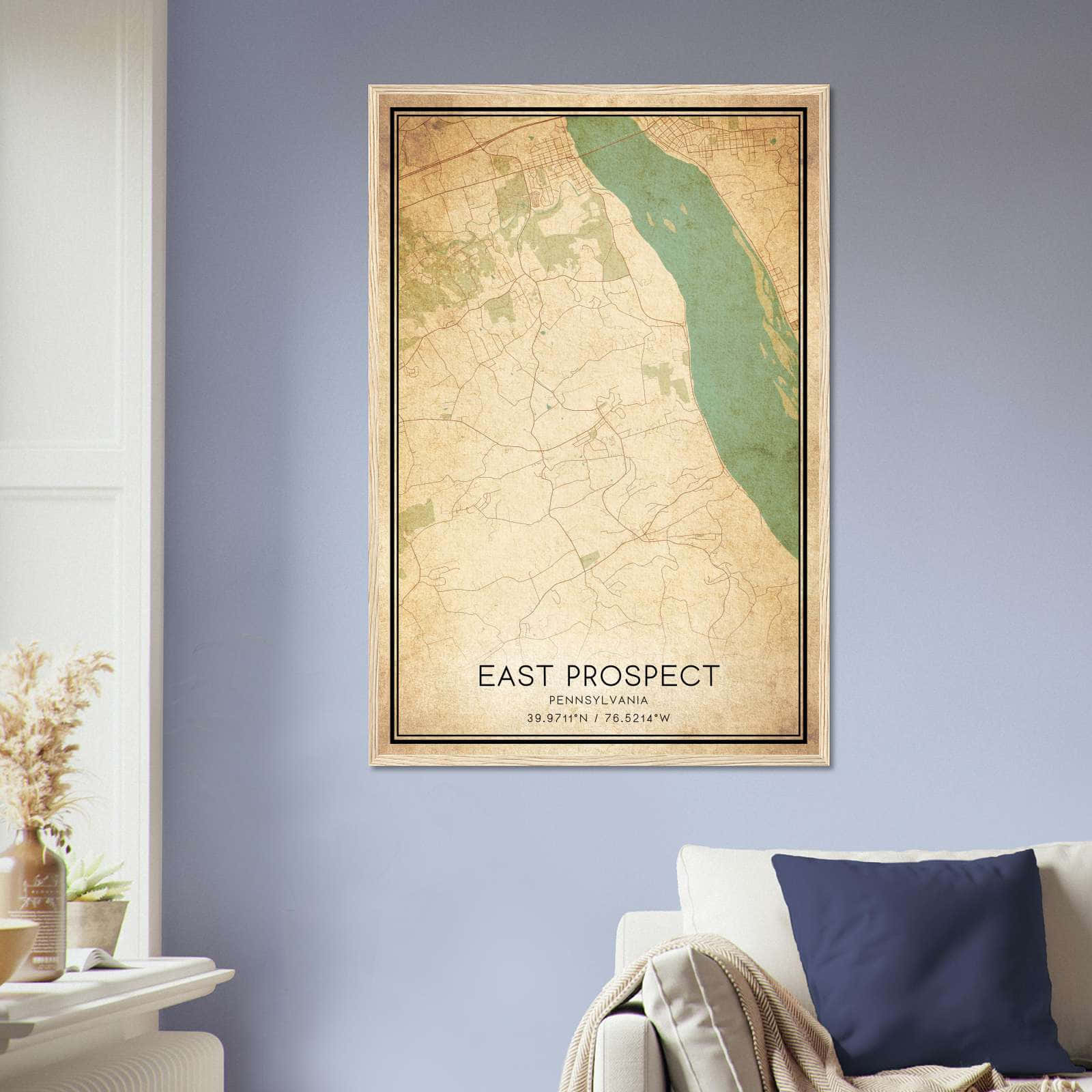 Vintage East Prospect Pennsylvania Map Poster, East Prospect PA City Road Wall Art Print