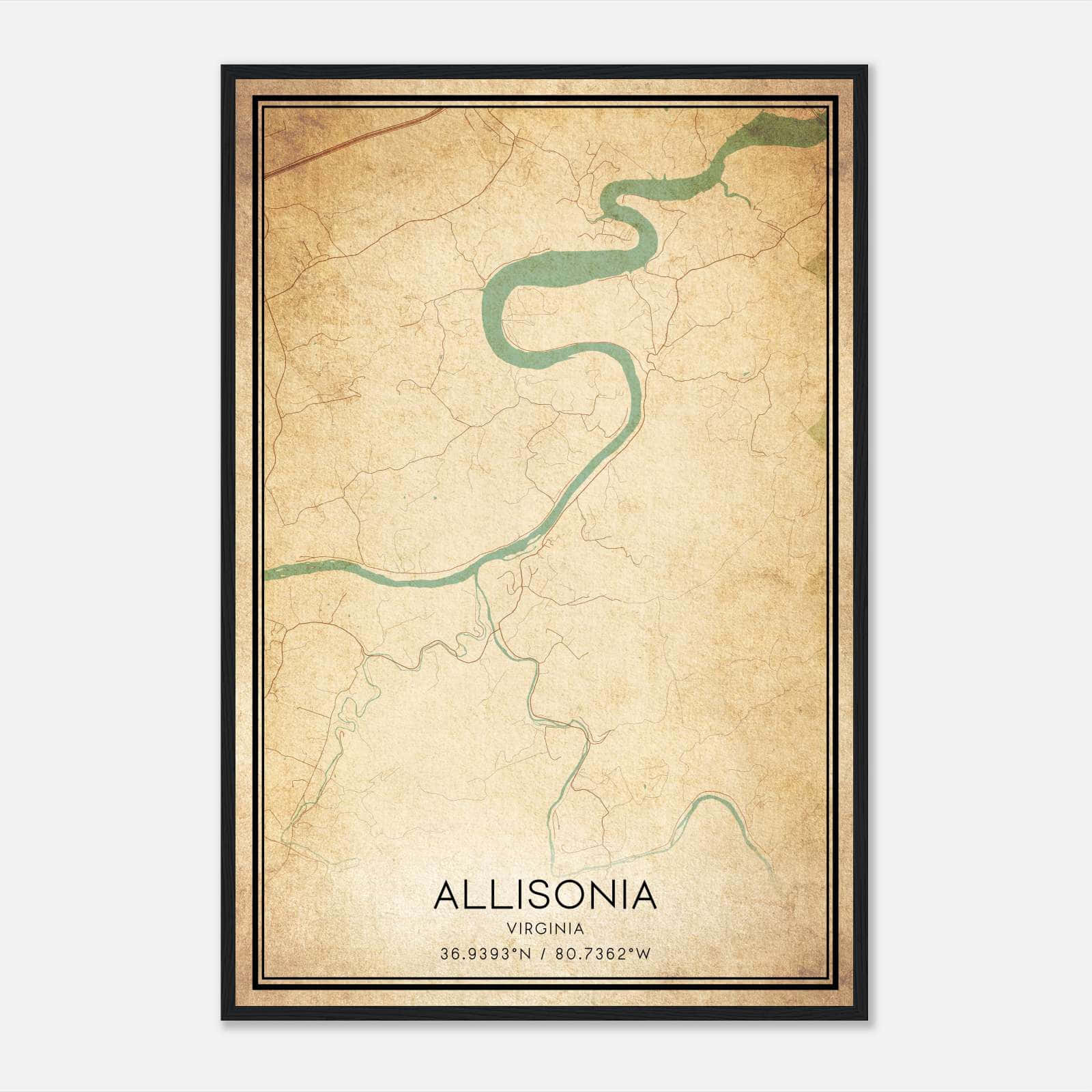 Vintage Allisonia Virginia Map Poster, Allisonia VA City Road Wall Art Print Vintage Allisonia Virginia Map Poster, Allisonia VA City Road Wall Art Print