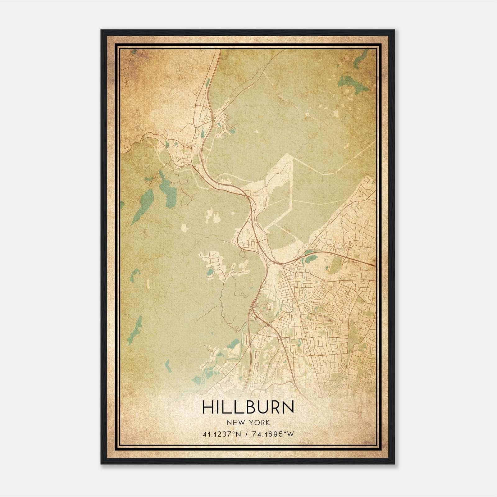 Vintage Hillburn New York Map Poster, Hillburn NY City Road Wall Art Print Vintage Hillburn New York Map Poster, Hillburn NY City Road Wall Art Print