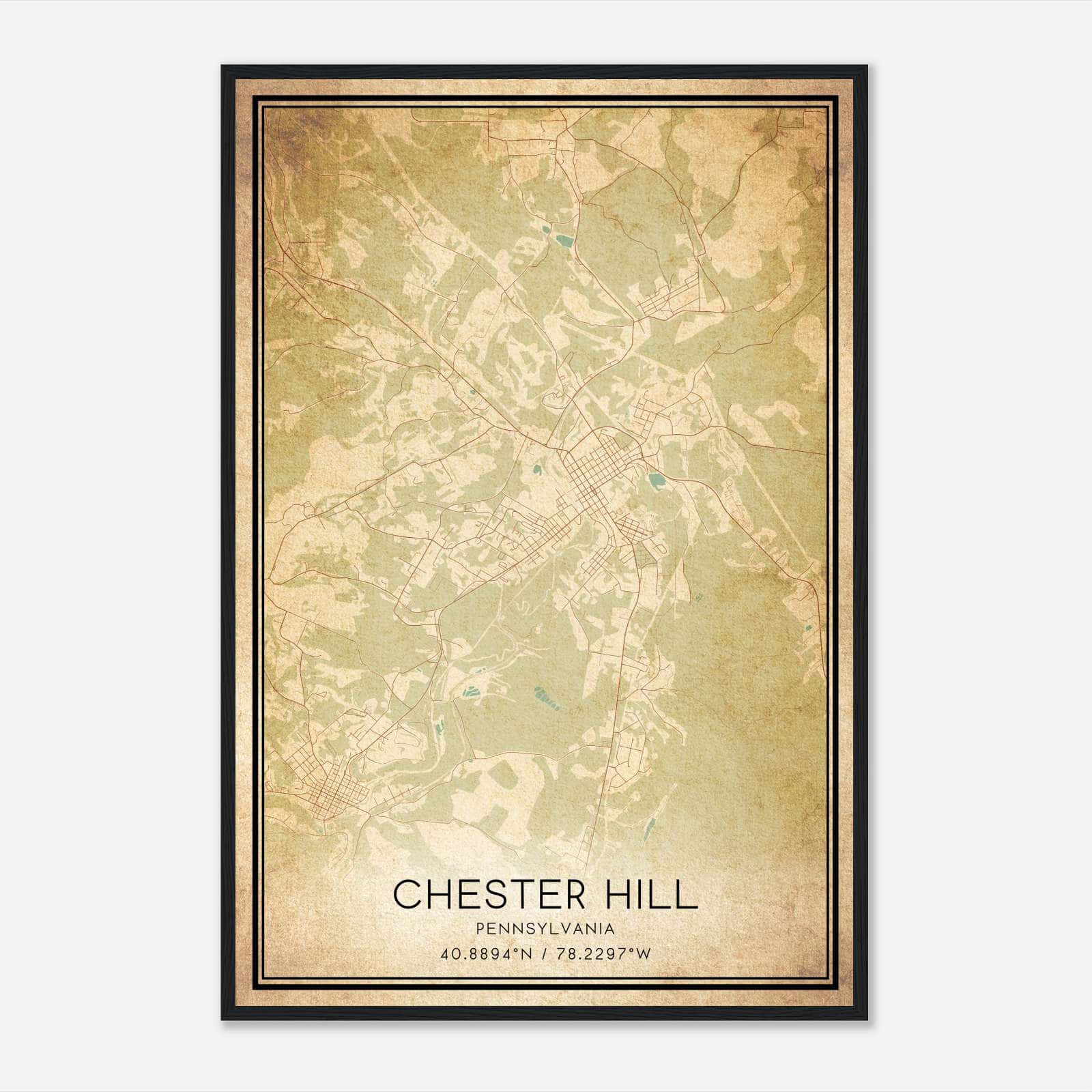 Vintage Chester Hill Pennsylvania Map Poster, Chester Hill PA City Road Wall Art Print Vintage Chester Hill Pennsylvania Map Poster, Chester Hill PA City Road Wall Art Print