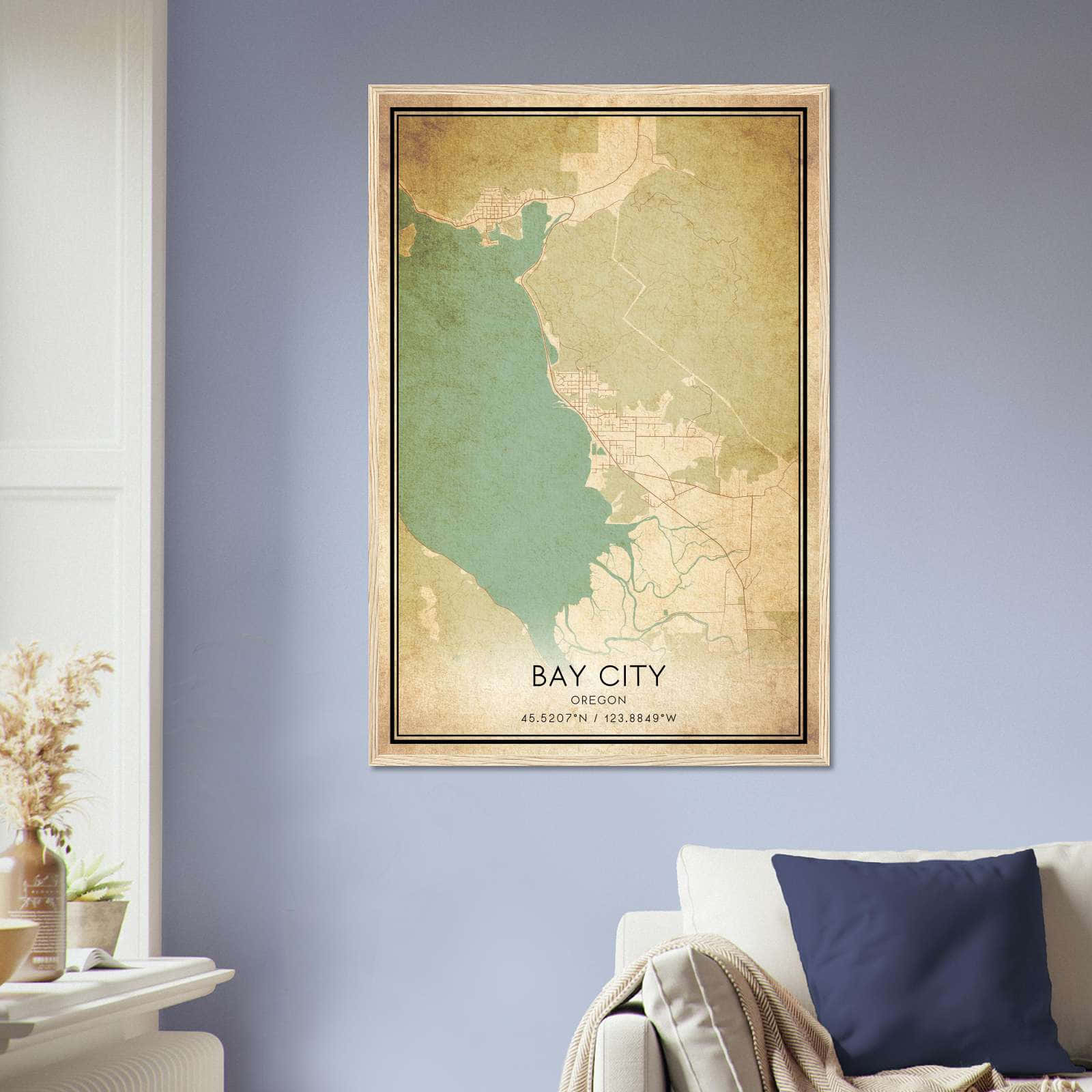 Vintage Bay City Oregon Map Poster, Bay City OR City Road Wall Art Print