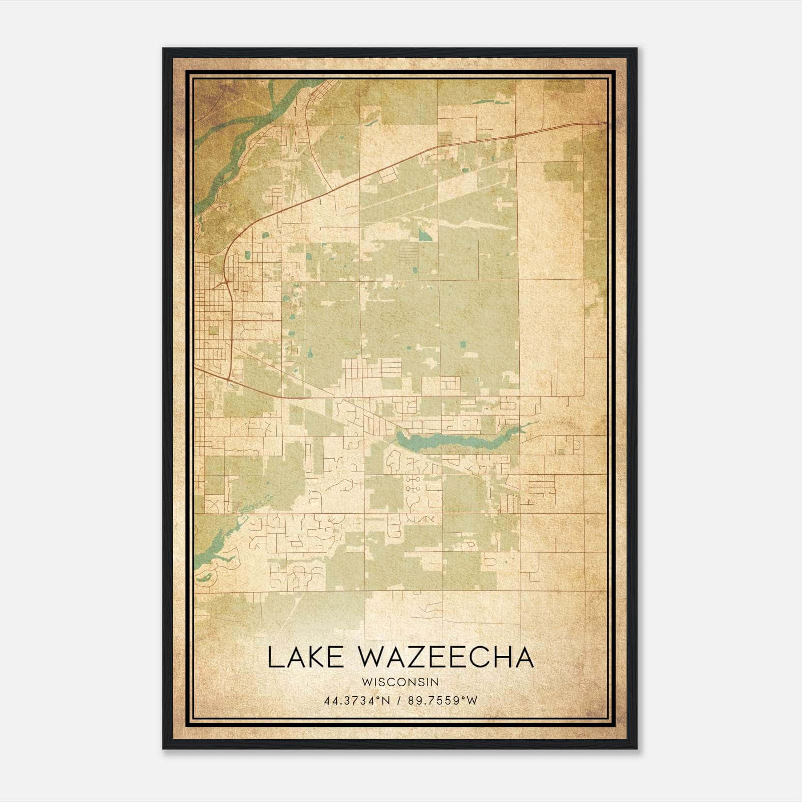 Vintage Lake Wazeecha Wisconsin Map Poster, Lake Wazeecha WI City Road Wall Art Print Vintage Lake Wazeecha Wisconsin Map Poster, Lake Wazeecha WI City Road Wall Art Print