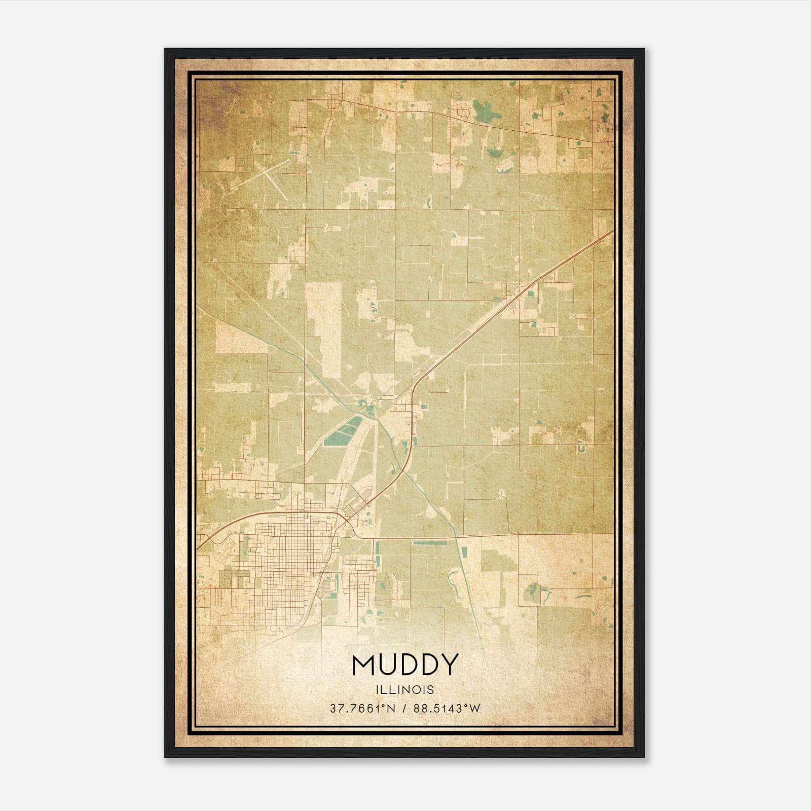 Vintage Muddy Illinois Map Poster, Muddy IL City Road Wall Art Print Vintage Muddy Illinois Map Poster, Muddy IL City Road Wall Art Print