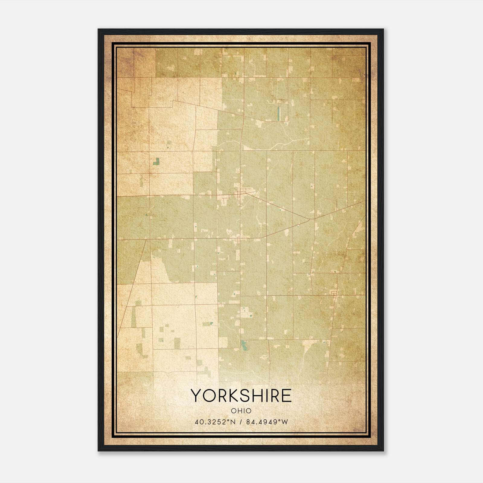 Vintage Yorkshire Ohio Map Poster, Yorkshire OH City Road Wall Art Print Vintage Yorkshire Ohio Map Poster, Yorkshire OH City Road Wall Art Print