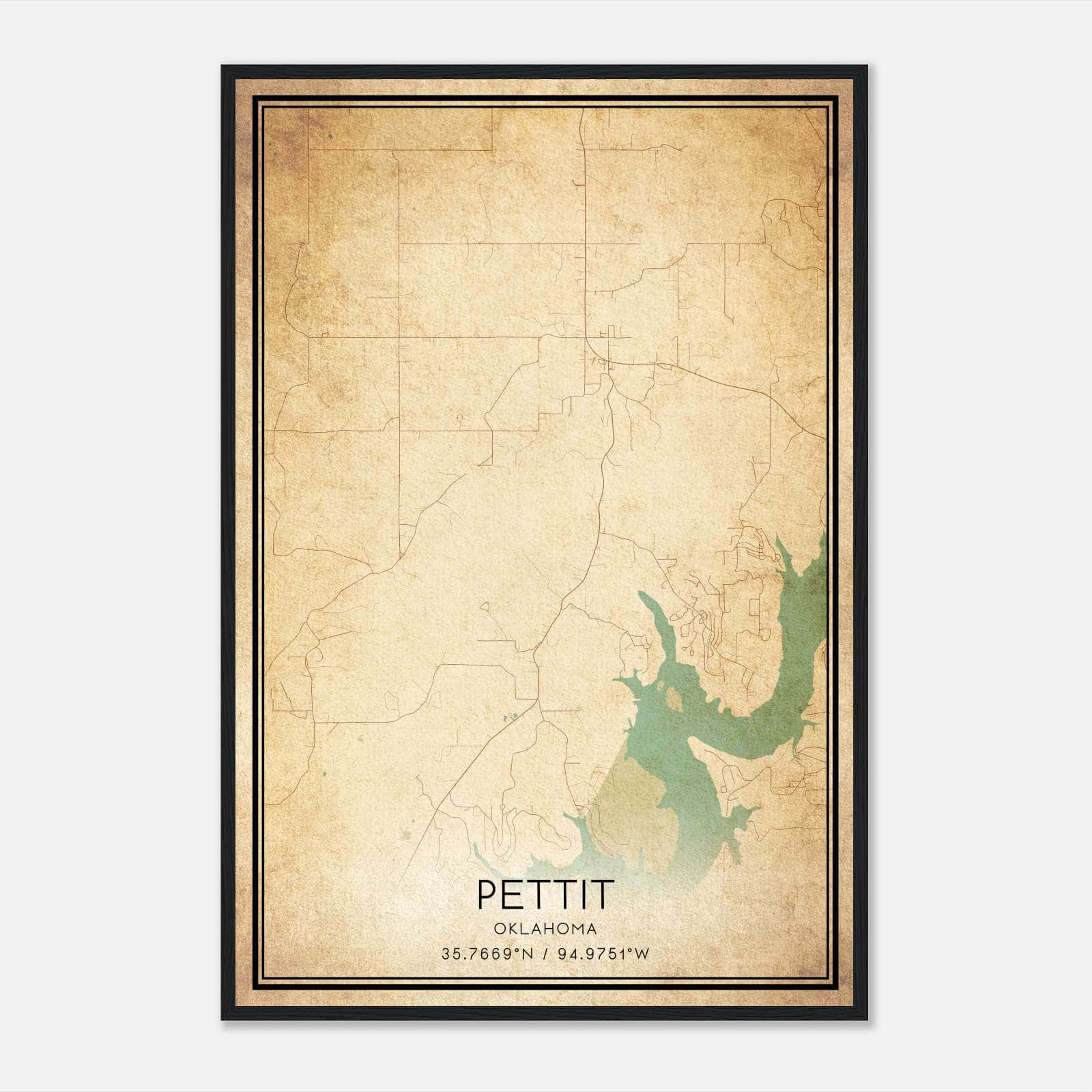 Vintage Pettit Oklahoma Map Poster, Pettit OK City Road Wall Art Print Vintage Pettit Oklahoma Map Poster, Pettit OK City Road Wall Art Print