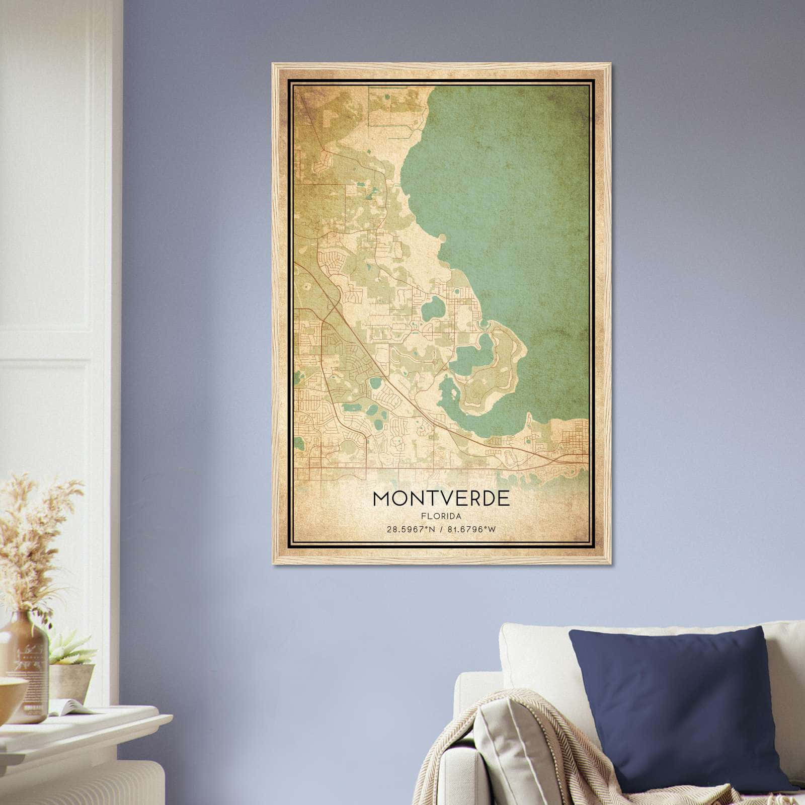 Vintage Montverde Florida Map Poster, Montverde FL City Road Wall Art Print