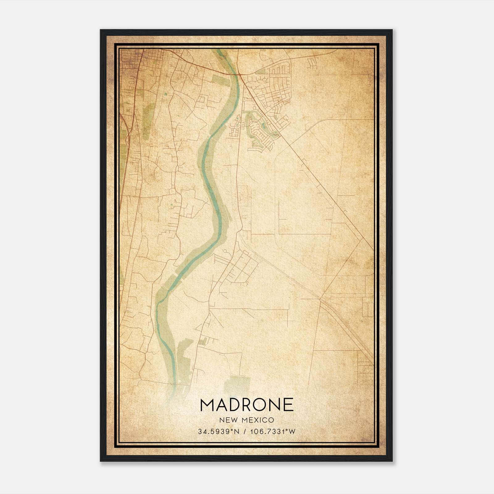 Vintage Madrone New Mexico Map Poster, Madrone NM City Road Wall Art Print Vintage Madrone New Mexico Map Poster, Madrone NM City Road Wall Art Print