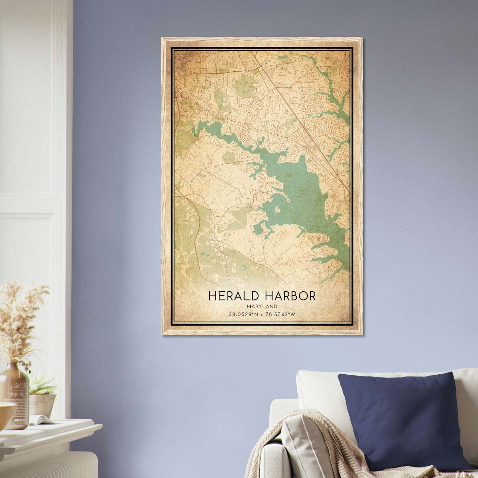 Vintage Herald Harbor Maryland Map Poster, Herald Harbor MD City Road Wall Art Print