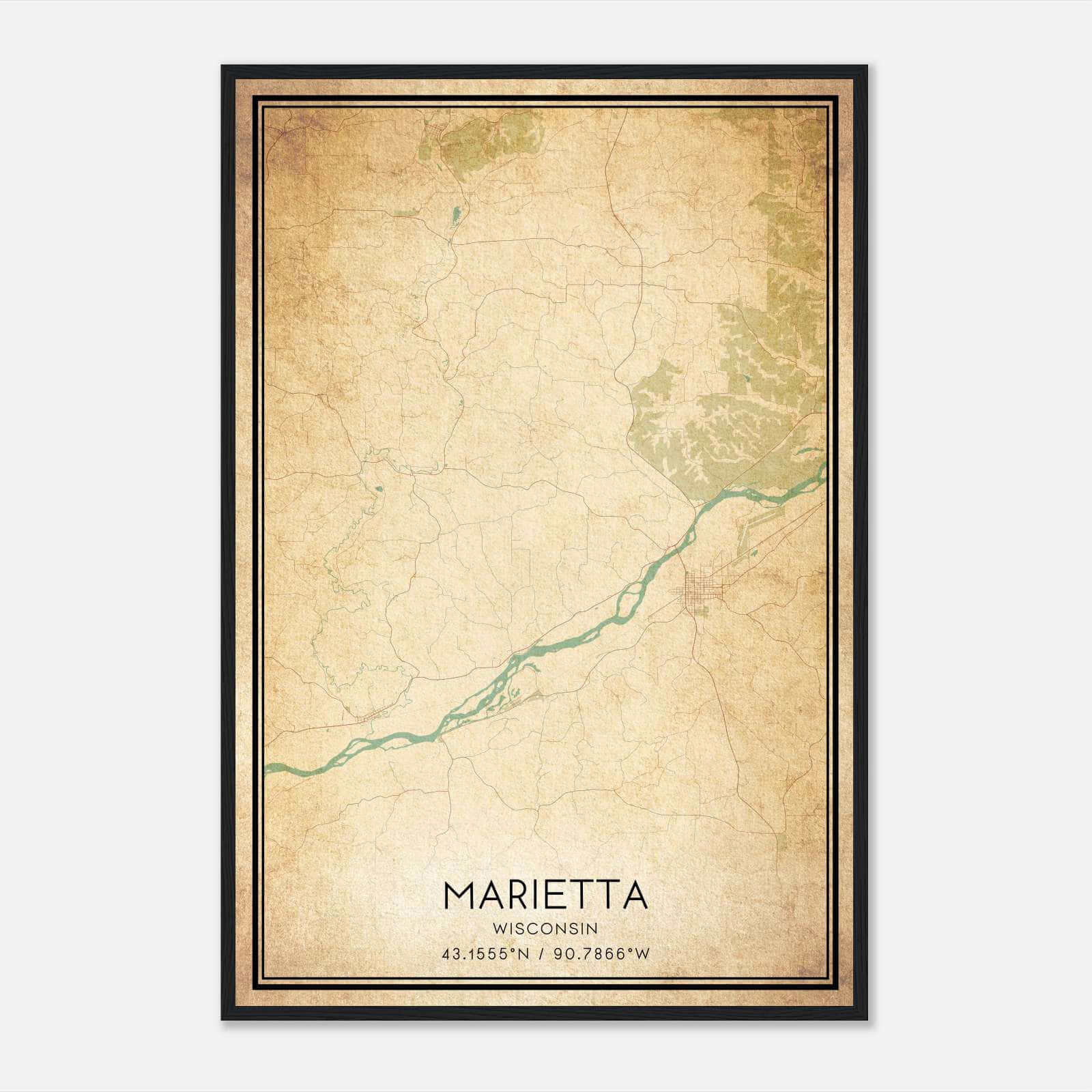 Vintage Marietta Wisconsin Map Poster, Marietta WI City Road Wall Art Print Vintage Marietta Wisconsin Map Poster, Marietta WI City Road Wall Art Print