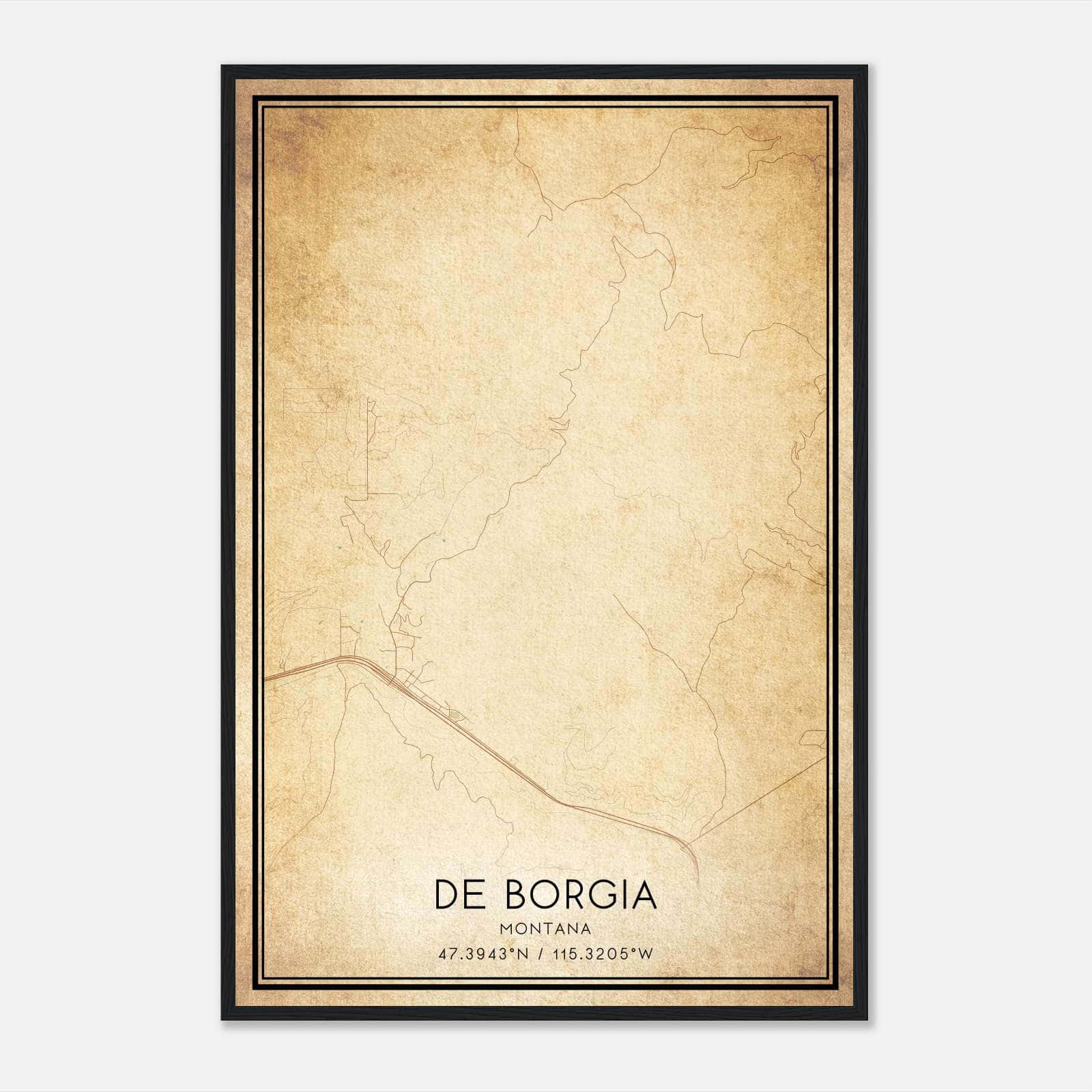 Vintage De Borgia Montana Map Poster, De Borgia MT City Road Wall Art Print Vintage De Borgia Montana Map Poster, De Borgia MT City Road Wall Art Print