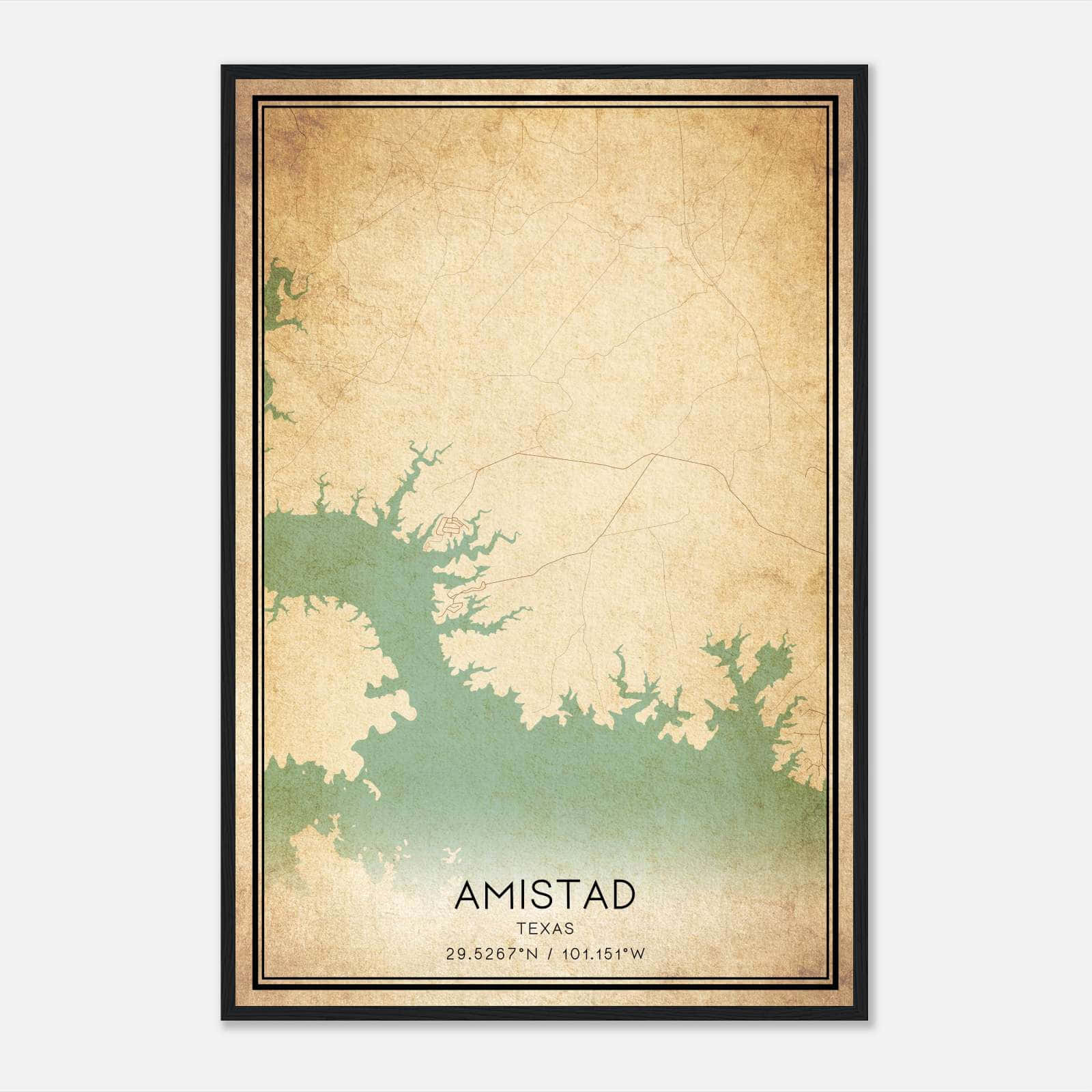 Vintage Amistad Texas Map Poster, Amistad TX City Road Wall Art Print Vintage Amistad Texas Map Poster, Amistad TX City Road Wall Art Print