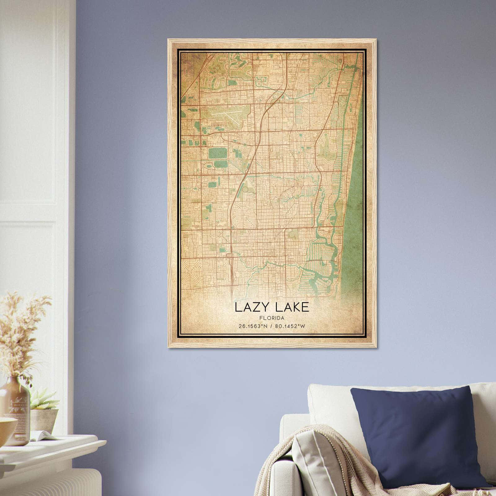 Vintage Lazy Lake Florida Map Poster, Lazy Lake FL City Road Wall Art Print