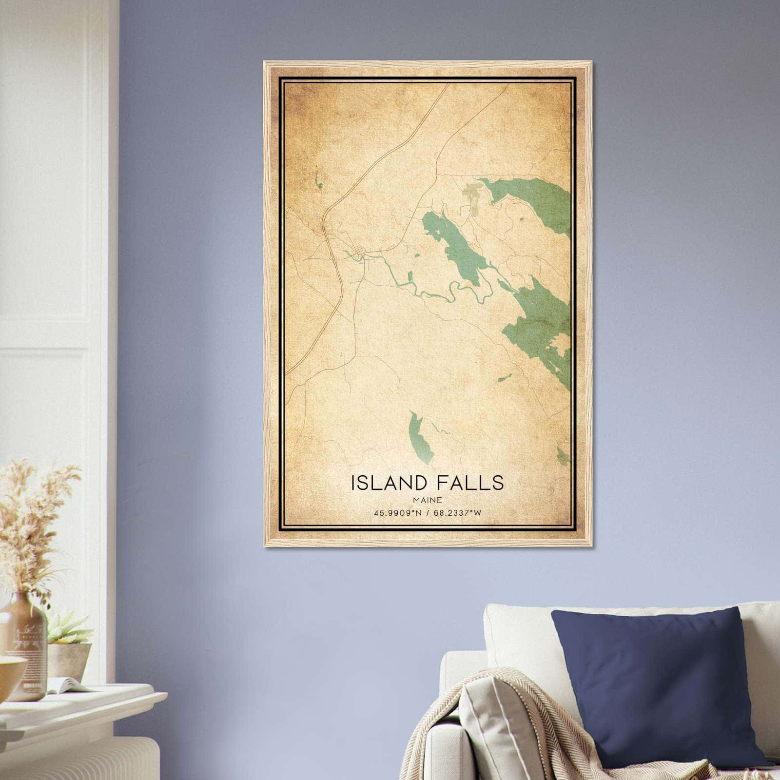 Vintage Island Falls Maine Map Poster, Island Falls ME City Road Wall Art Print