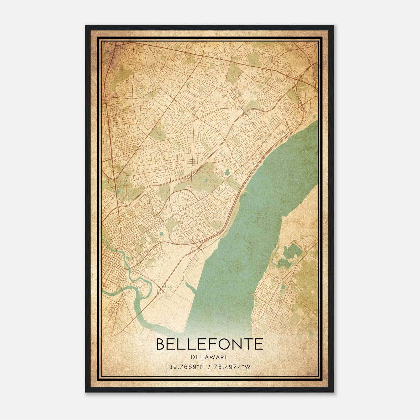 Vintage Bellefonte Delaware Map Poster, Bellefonte DE City Road Wall Art Print Vintage Bellefonte Delaware Map Poster, Bellefonte DE City Road Wall Art Print