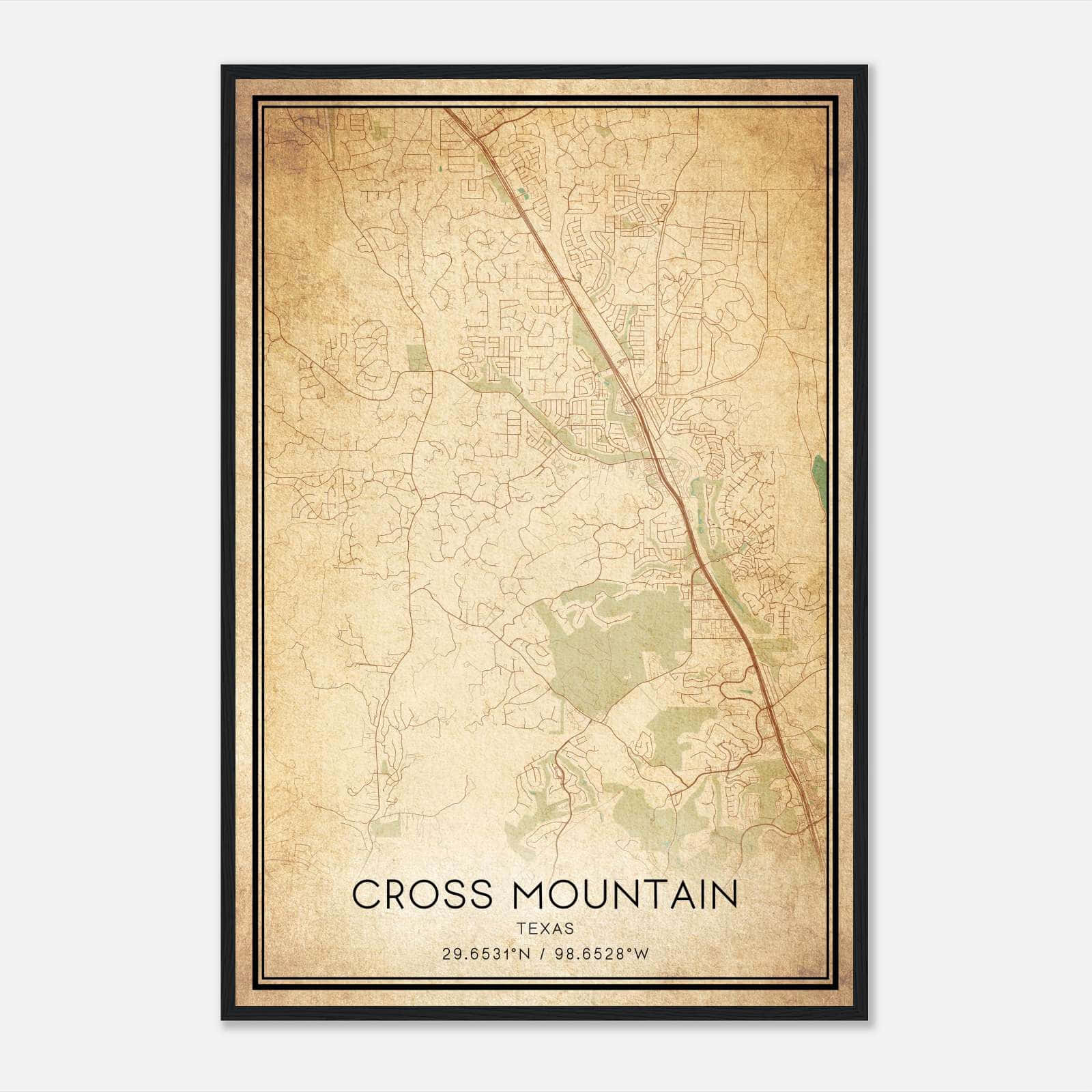 Vintage Cross Mountain Texas Map Poster, Cross Mountain TX City Road Wall Art Print Vintage Cross Mountain Texas Map Poster, Cross Mountain TX City Road Wall Art Print