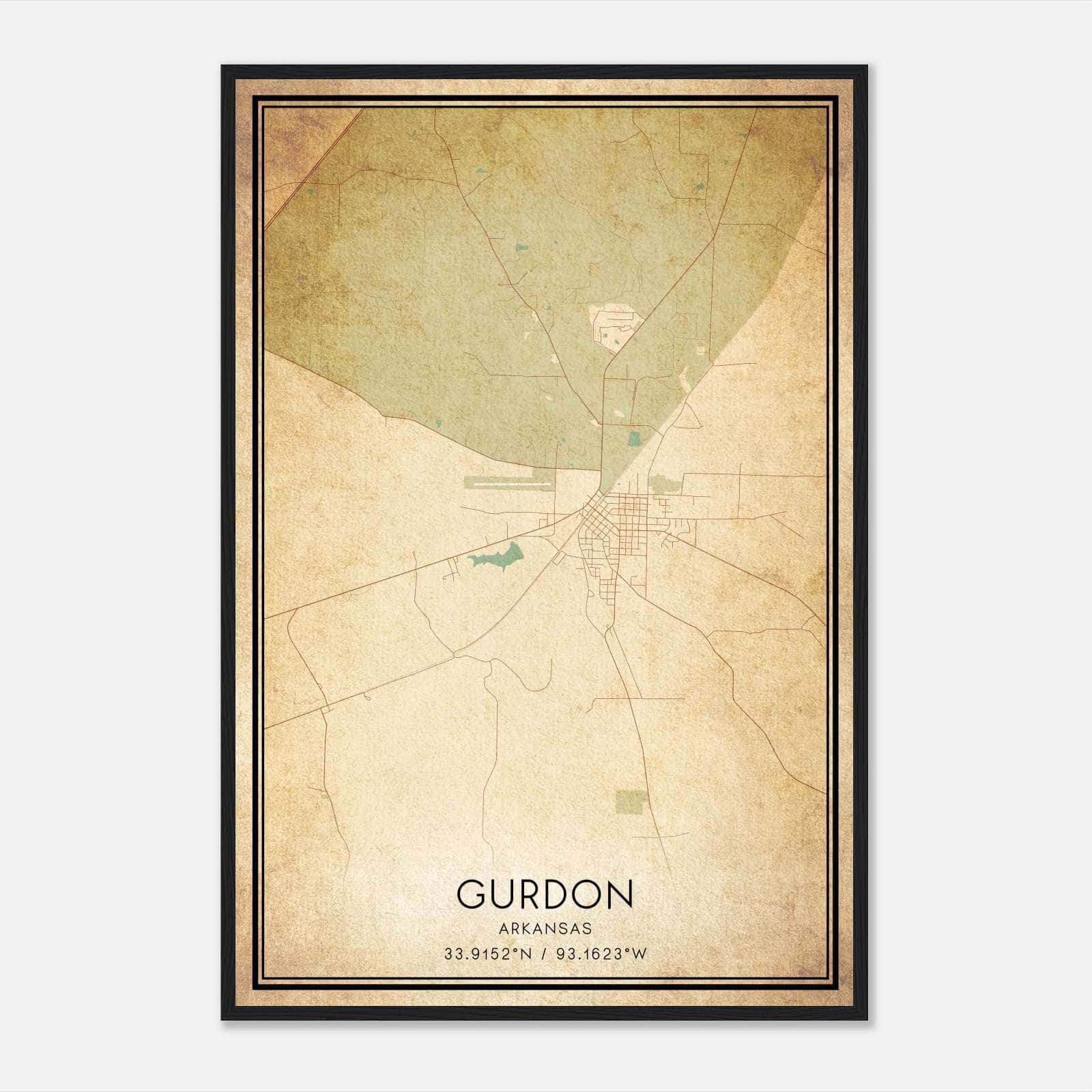 Vintage Gurdon Arkansas Map Poster, Gurdon AR City Road Wall Art Print Vintage Gurdon Arkansas Map Poster, Gurdon AR City Road Wall Art Print
