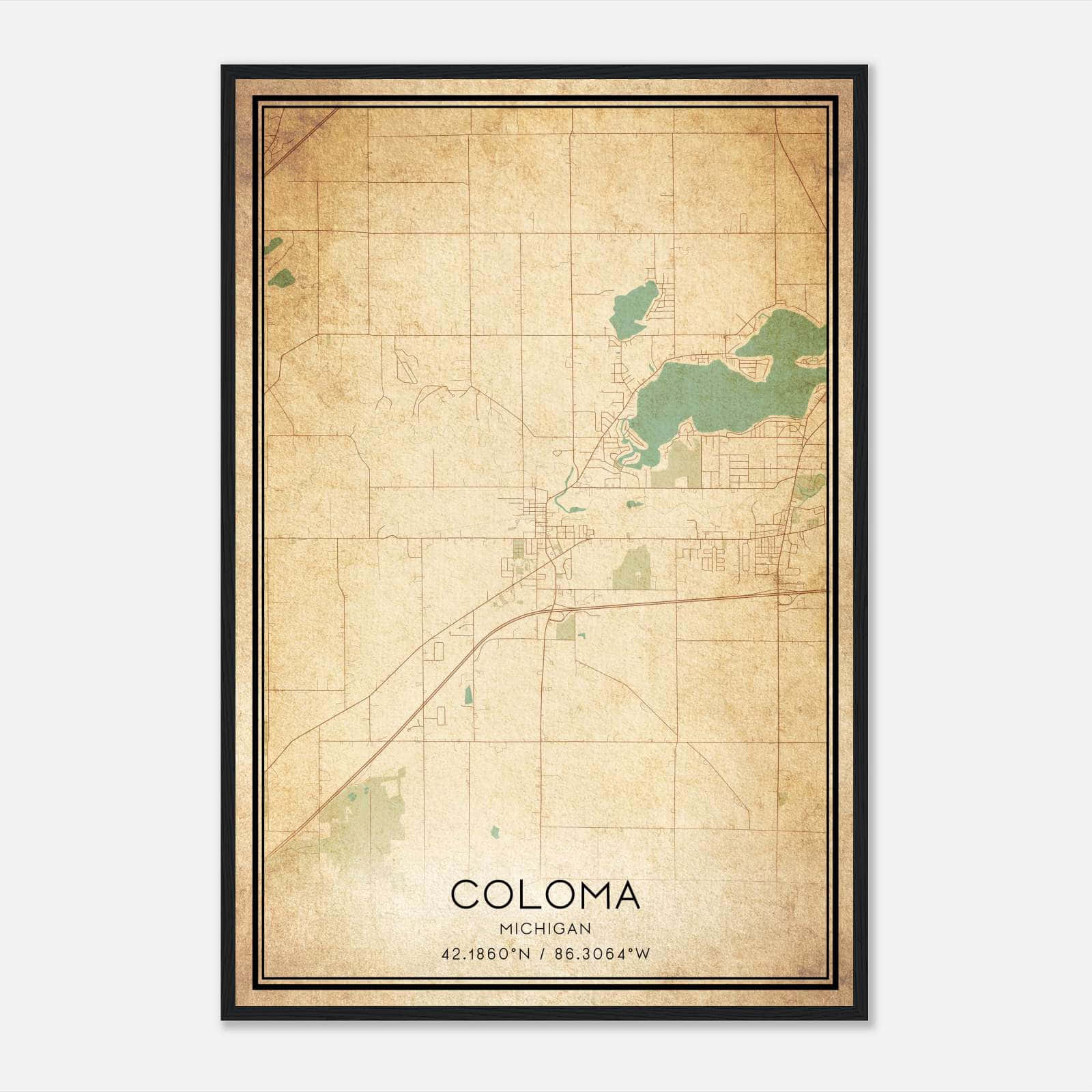 Vintage Coloma Michigan Map Poster, Coloma MI City Road Wall Art Print Vintage Coloma Michigan Map Poster, Coloma MI City Road Wall Art Print
