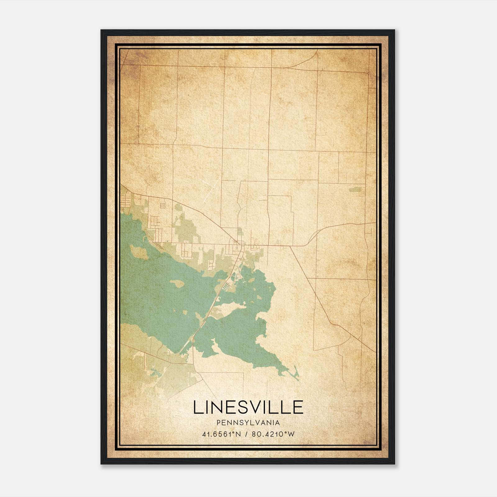 Vintage Linesville Pennsylvania Map Poster, Linesville PA City Road Wall Art Print Vintage Linesville Pennsylvania Map Poster, Linesville PA City Road Wall Art Print