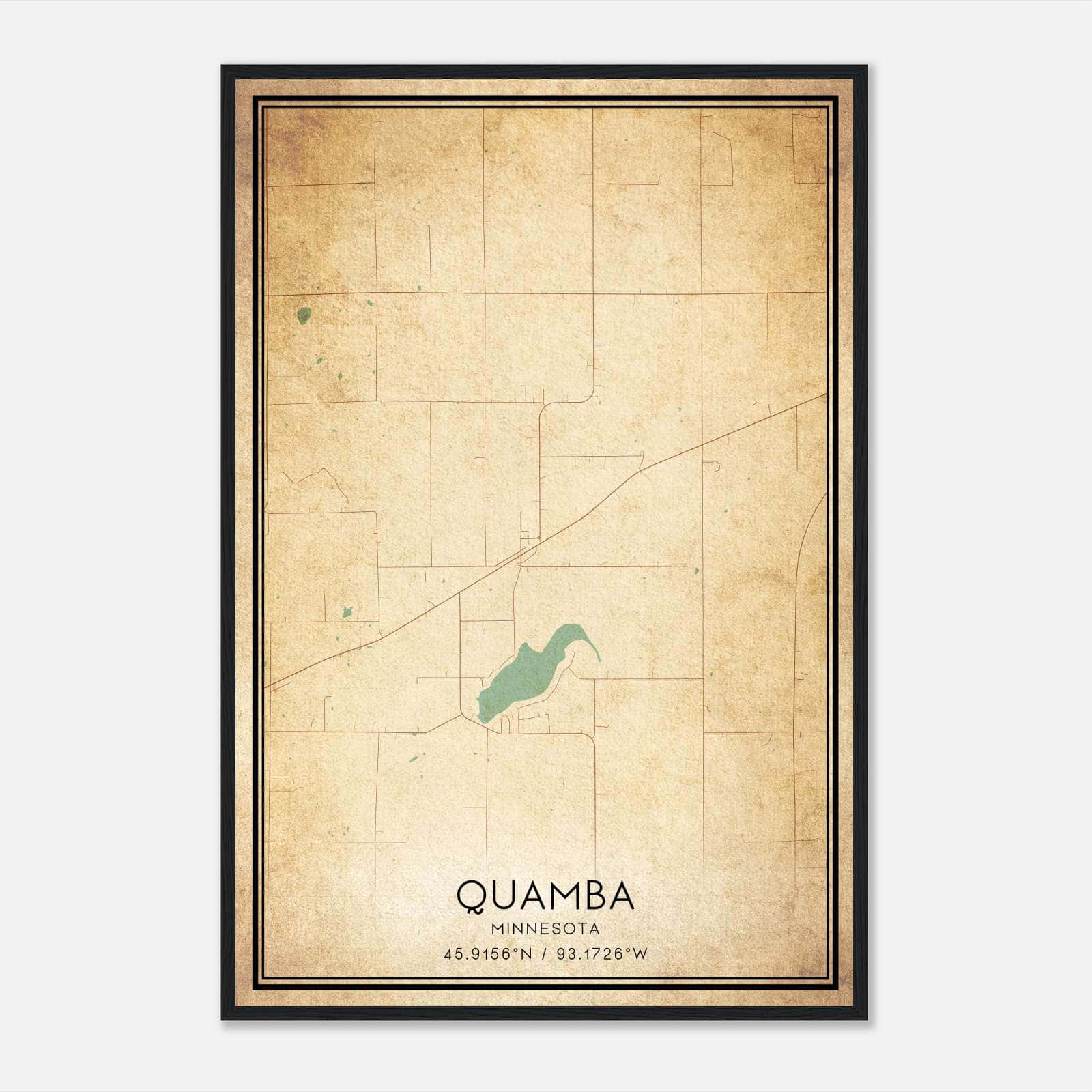 Vintage Quamba Minnesota Map Poster, Quamba MN City Road Wall Art Print Vintage Quamba Minnesota Map Poster, Quamba MN City Road Wall Art Print