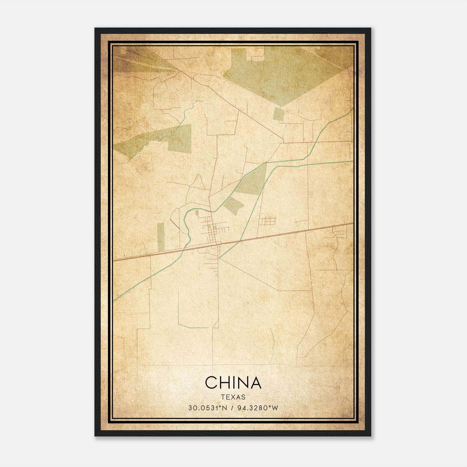 Vintage China Texas Map Poster, China TX City Road Wall Art Print Vintage China Texas Map Poster, China TX City Road Wall Art Print