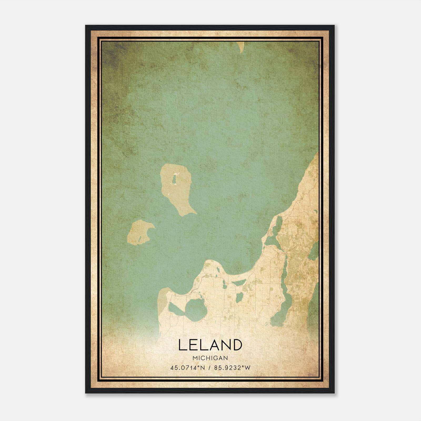 Vintage Leland Michigan Map Poster, Leland MI City Road Wall Art Print Vintage Leland Michigan Map Poster, Leland MI City Road Wall Art Print
