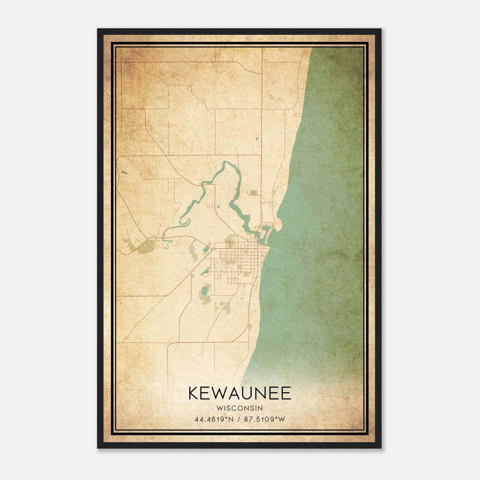Vintage Kewaunee Wisconsin Map Poster, Kewaunee WI City Road Wall Art Print Vintage Kewaunee Wisconsin Map Poster, Kewaunee WI City Road Wall Art Print