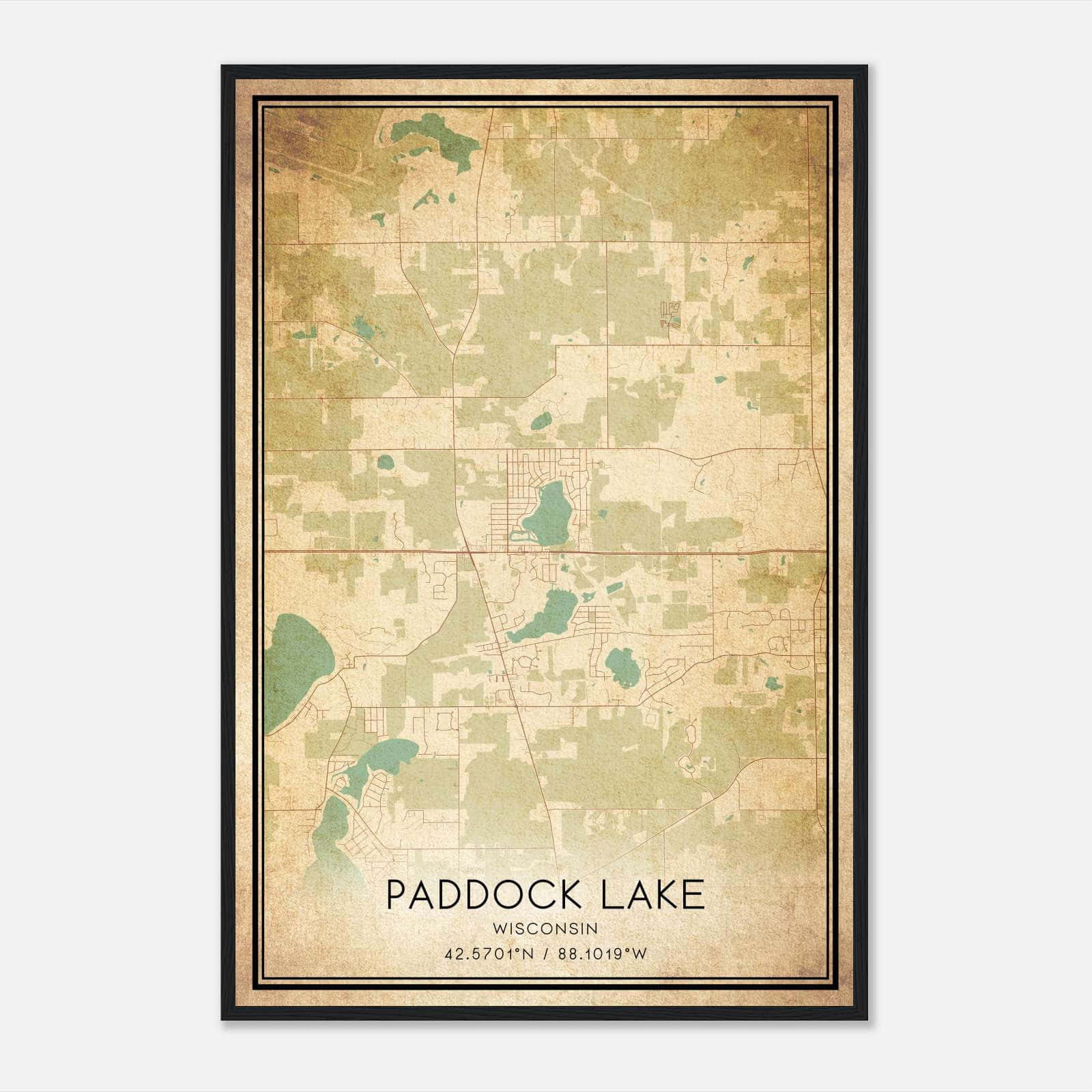 Vintage Paddock Lake Wisconsin Map Poster, Paddock Lake WI City Road Wall Art Print Vintage Paddock Lake Wisconsin Map Poster, Paddock Lake WI City Road Wall Art Print
