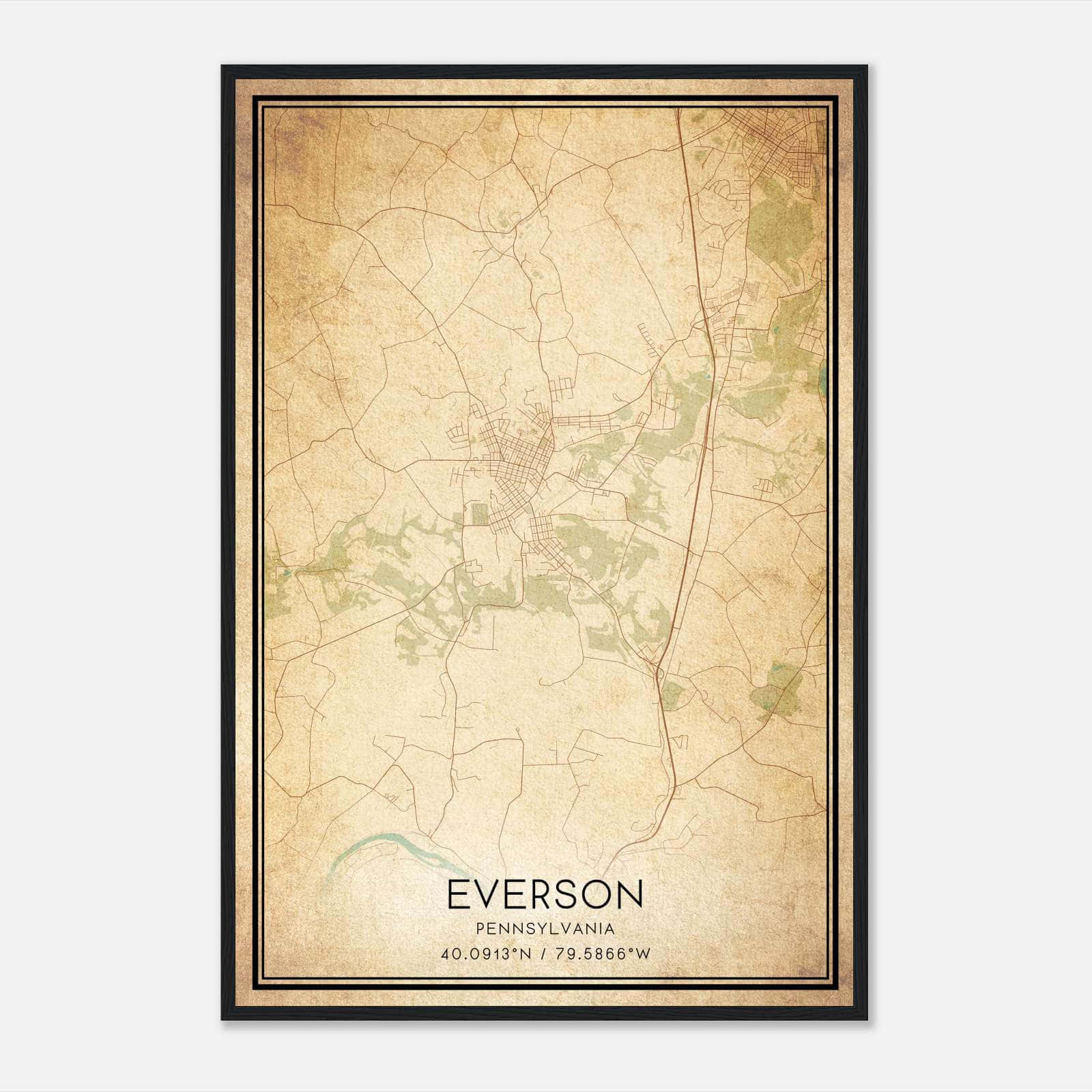 Vintage Everson Pennsylvania Map Poster, Everson PA City Road Wall Art Print Vintage Everson Pennsylvania Map Poster, Everson PA City Road Wall Art Print