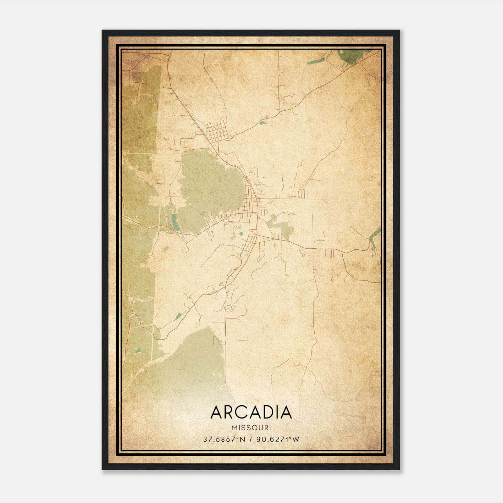 Vintage Arcadia Missouri Map Poster, Arcadia MO City Road Wall Art Print Vintage Arcadia Missouri Map Poster, Arcadia MO City Road Wall Art Print