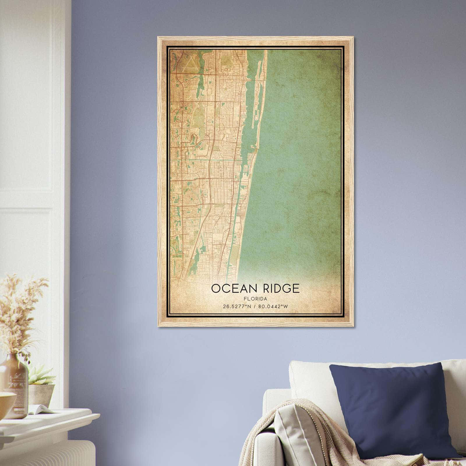 Vintage Ocean Ridge Florida Map Poster, Ocean Ridge FL City Road Wall Art Print