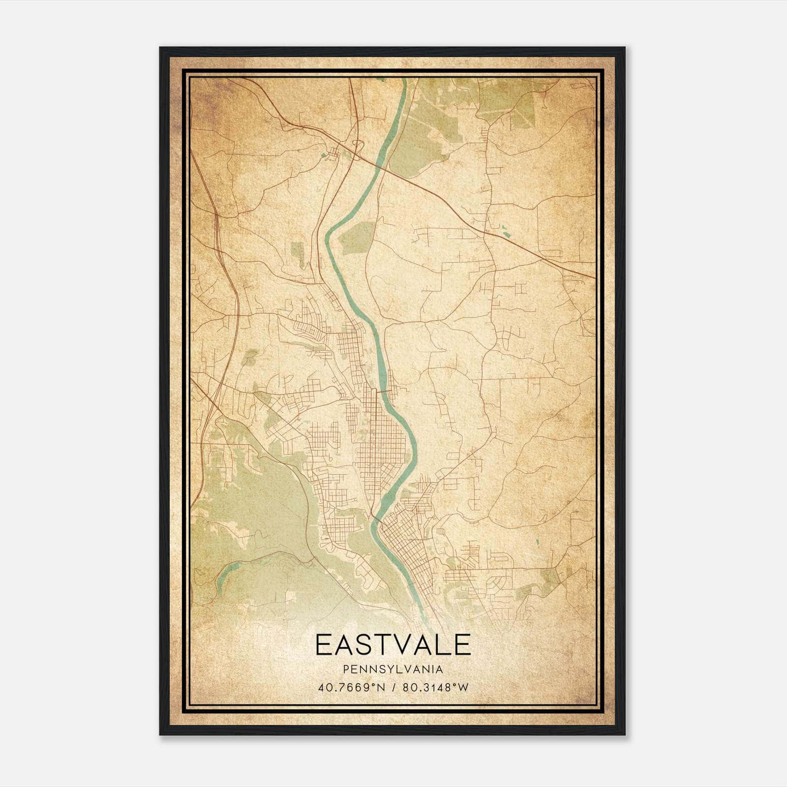 Vintage Eastvale Pennsylvania Map Poster, Eastvale PA City Road Wall Art Print Vintage Eastvale Pennsylvania Map Poster, Eastvale PA City Road Wall Art Print