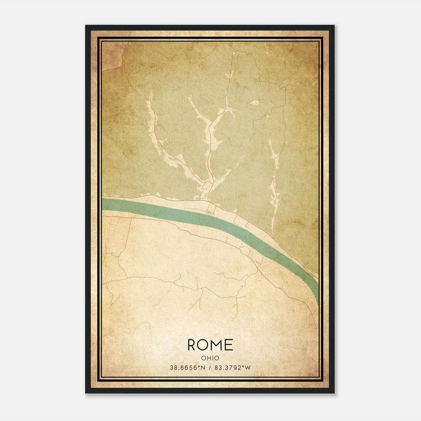 Vintage Rome Ohio Map Poster, Rome OH City Road Wall Art Print Vintage Rome Ohio Map Poster, Rome OH City Road Wall Art Print