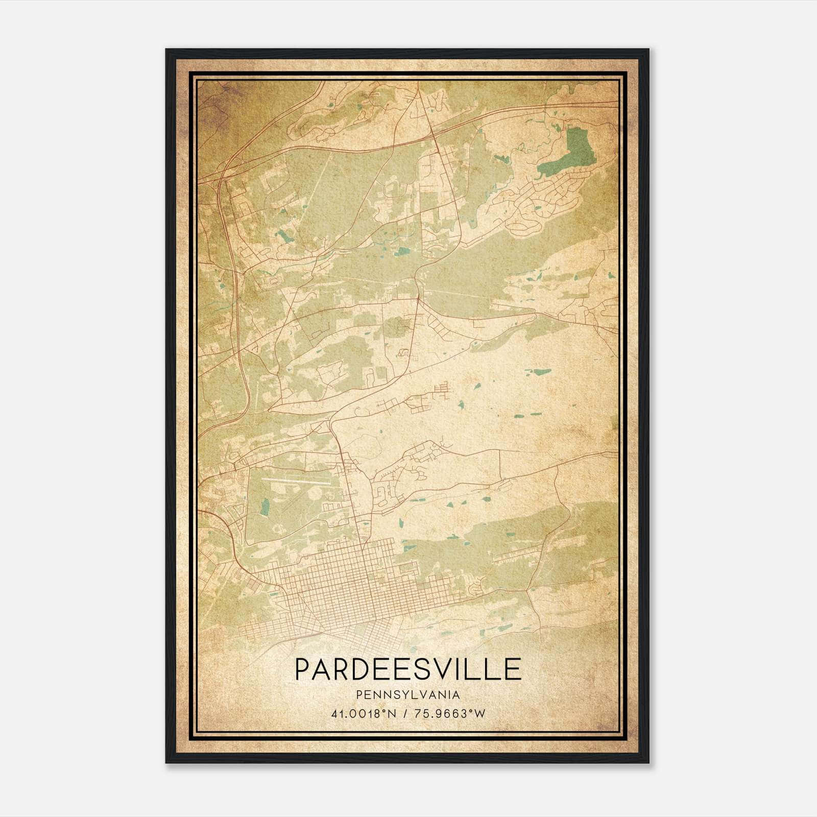 Vintage Pardeesville Pennsylvania Map Poster, Pardeesville PA City Road Wall Art Print Vintage Pardeesville Pennsylvania Map Poster, Pardeesville PA City Road Wall Art Print