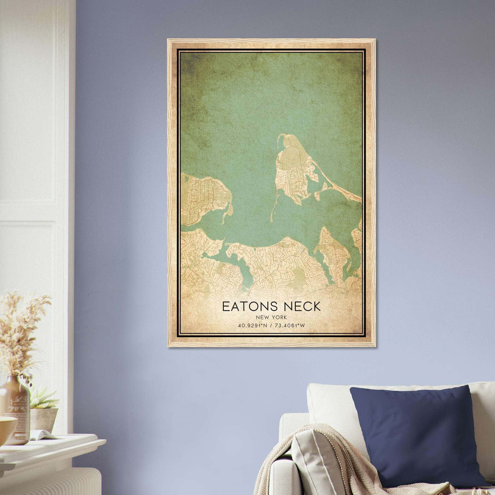 Vintage Eatons Neck New York Map Poster, Eatons Neck NY City Road Wall Art Print