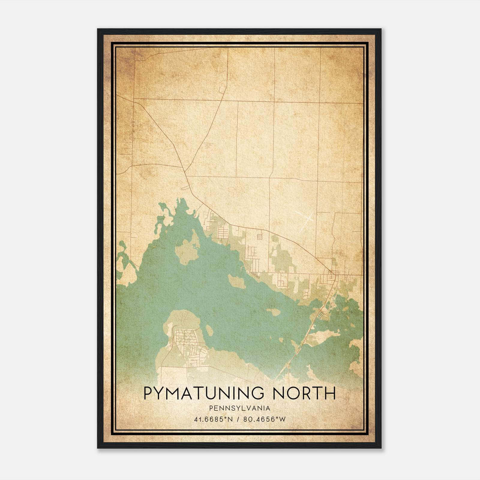 Vintage Pymatuning North Pennsylvania Map Poster, Pymatuning North PA City Road Wall Art Print Vintage Pymatuning North Pennsylvania Map Poster, Pymatuning North PA City Road Wall Art Print