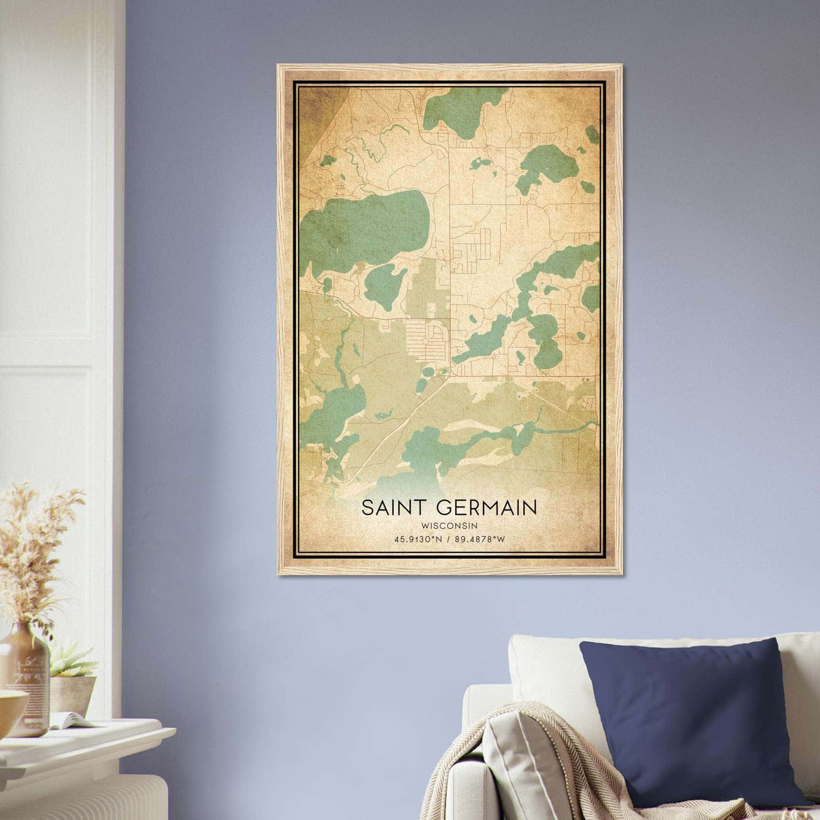 Vintage Saint Germain Wisconsin Map Poster, Saint Germain WI City Road Wall Art Print