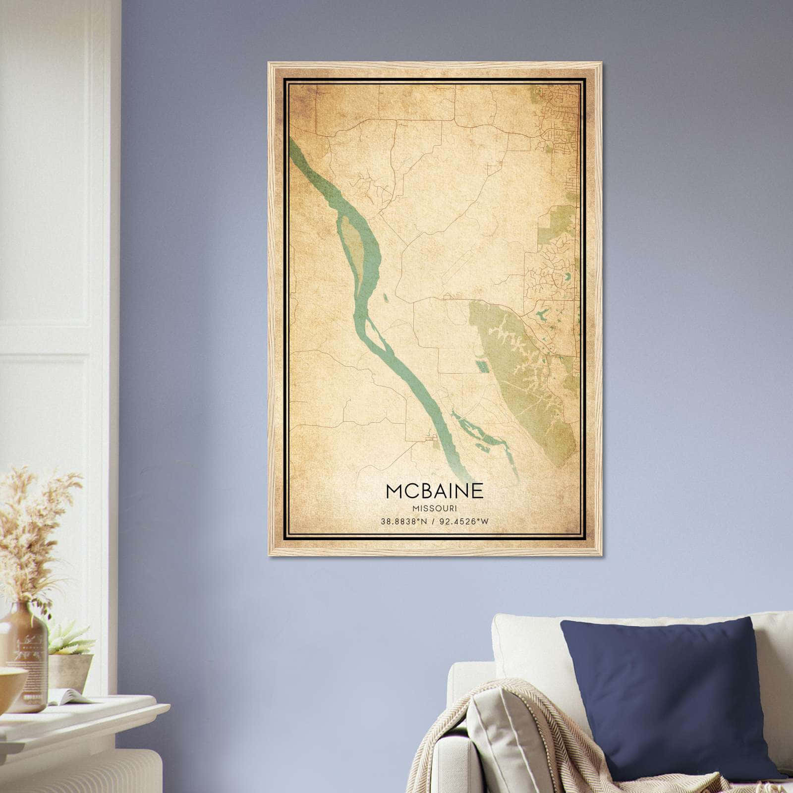 Vintage Mcbaine Missouri Map Poster, Mcbaine MO City Road Wall Art Print