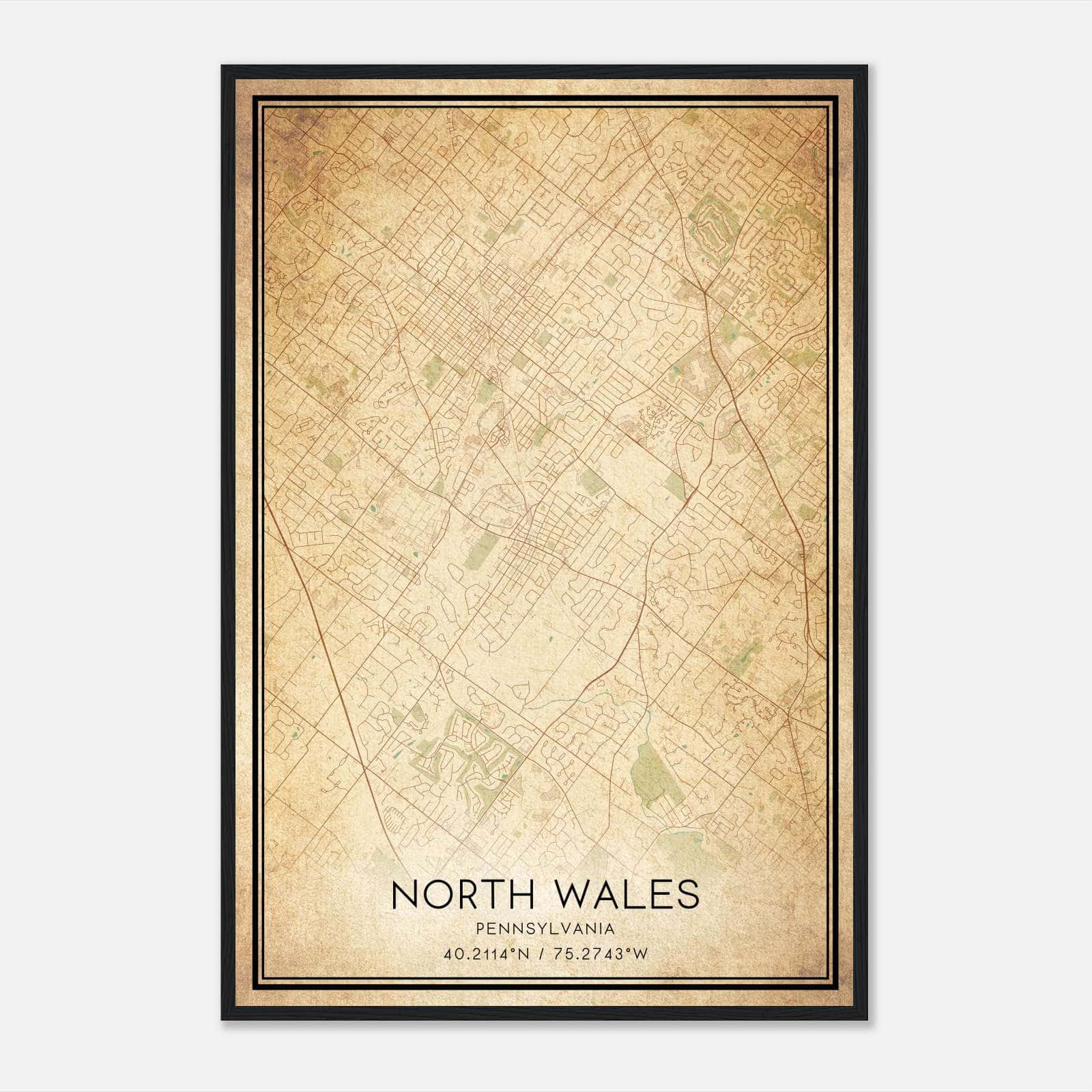 Vintage North Wales Pennsylvania Map Poster, North Wales PA City Road Wall Art Print Vintage North Wales Pennsylvania Map Poster, North Wales PA City Road Wall Art Print