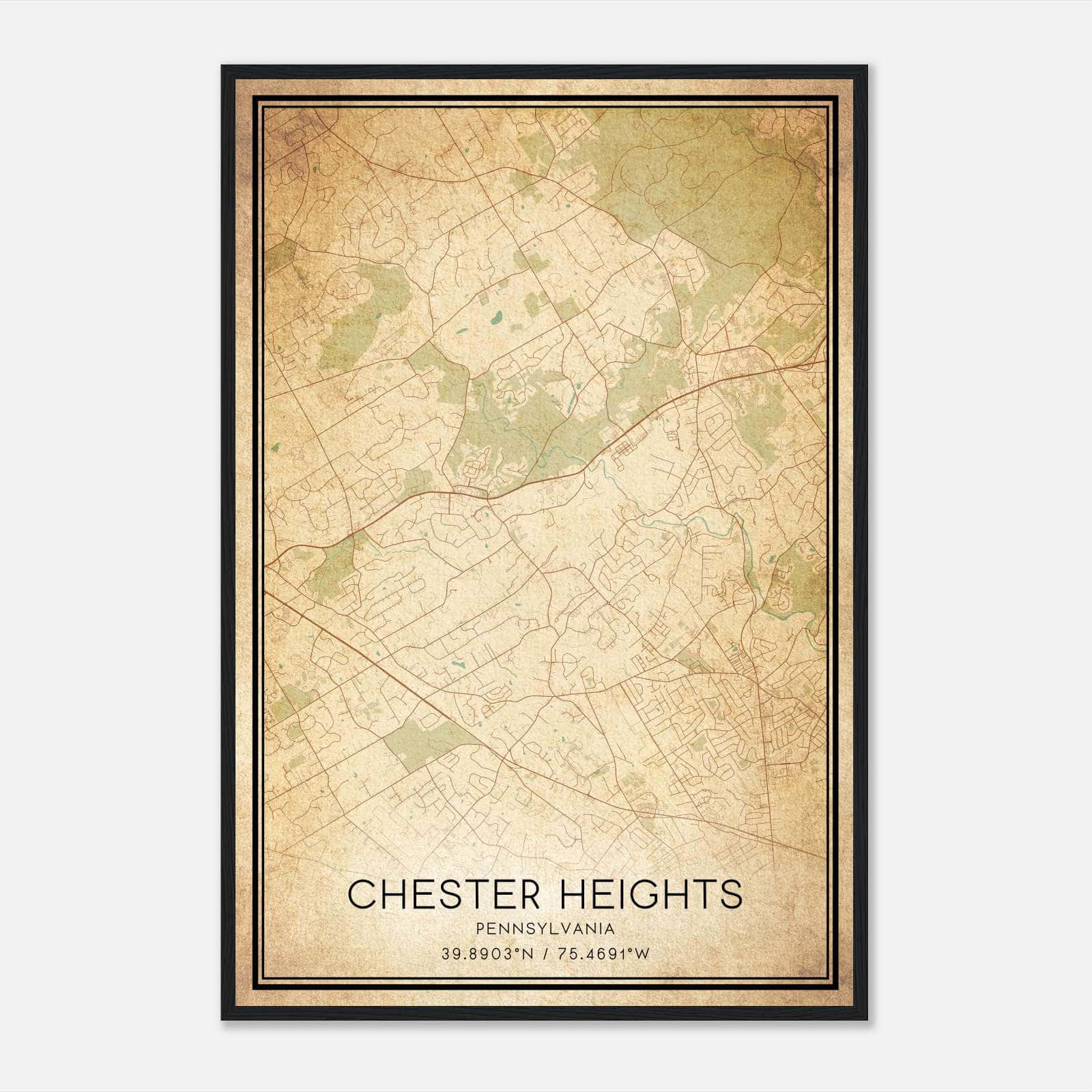 Vintage Chester Heights Pennsylvania Map Poster, Chester Heights PA City Road Wall Art Print Vintage Chester Heights Pennsylvania Map Poster, Chester Heights PA City Road Wall Art Print