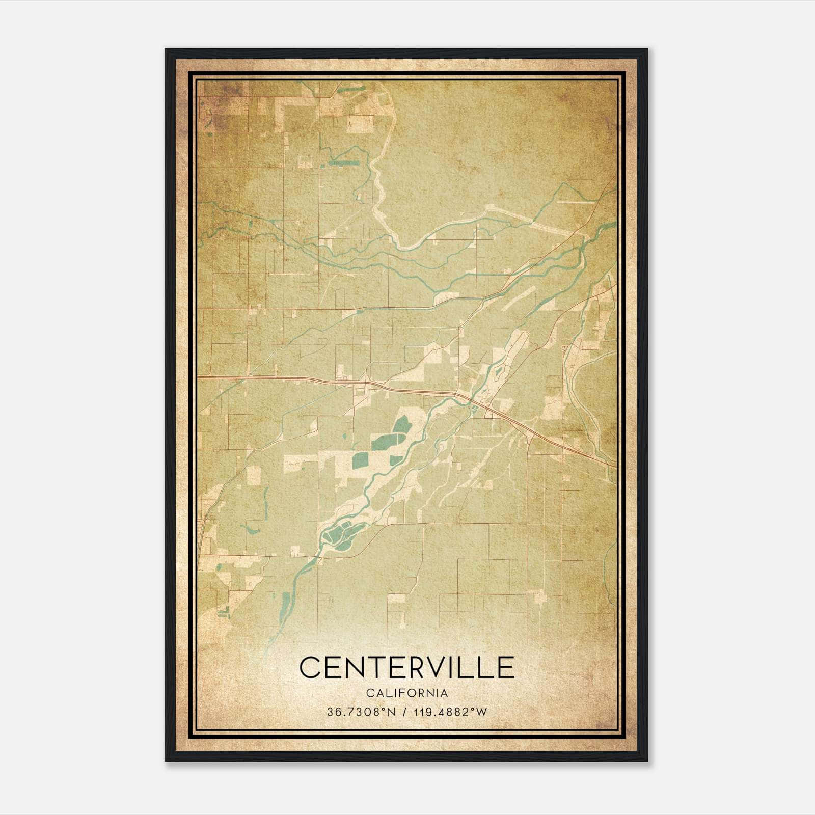 Vintage Centerville California Map Poster, Centerville CA City Road Wall Art Print Vintage Centerville California Map Poster, Centerville CA City Road Wall Art Print