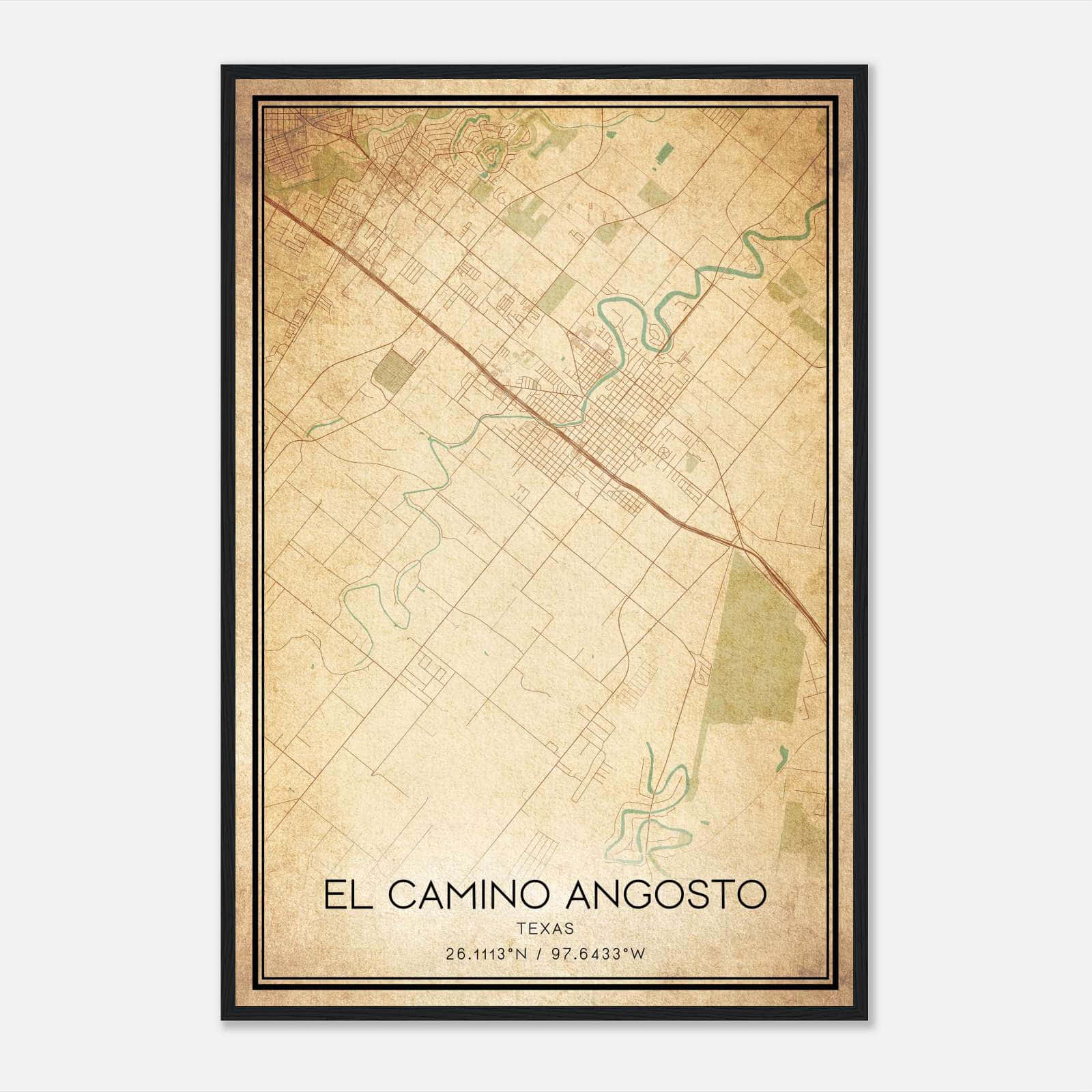 Vintage El Camino Angosto Texas Map Poster, El Camino Angosto TX City Road Wall Art Print Vintage El Camino Angosto Texas Map Poster, El Camino Angosto TX City Road Wall Art Print