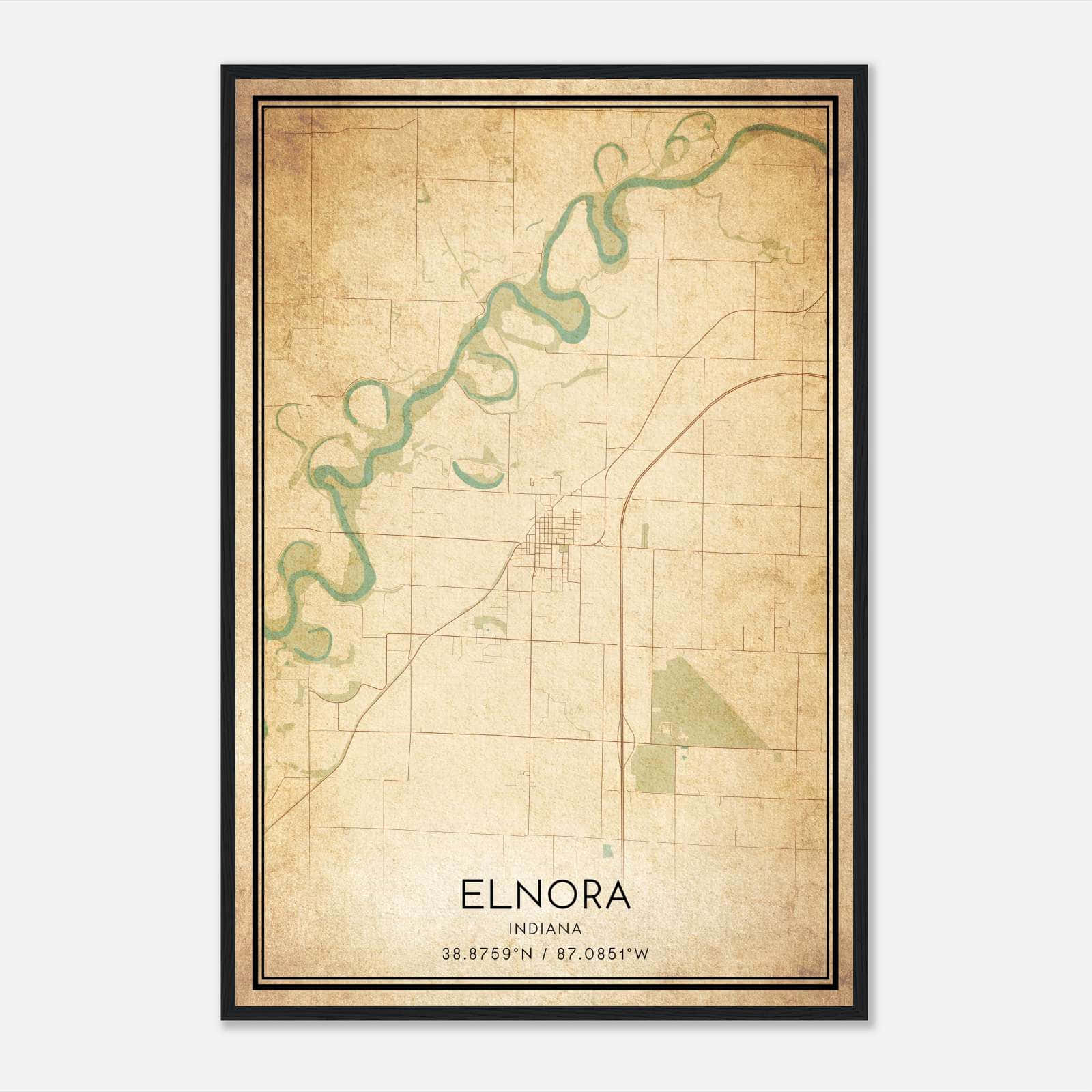 Vintage Elnora Indiana Map Poster, Elnora IN City Road Wall Art Print Vintage Elnora Indiana Map Poster, Elnora IN City Road Wall Art Print