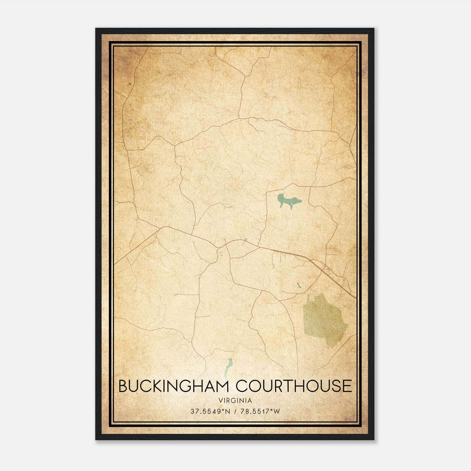 Vintage Buckingham Courthouse Virginia Map Poster, Buckingham Courthouse VA City Road Wall Art Print Vintage Buckingham Courthouse Virginia Map Poster, Buckingham Courthouse VA City Road Wall Art Print